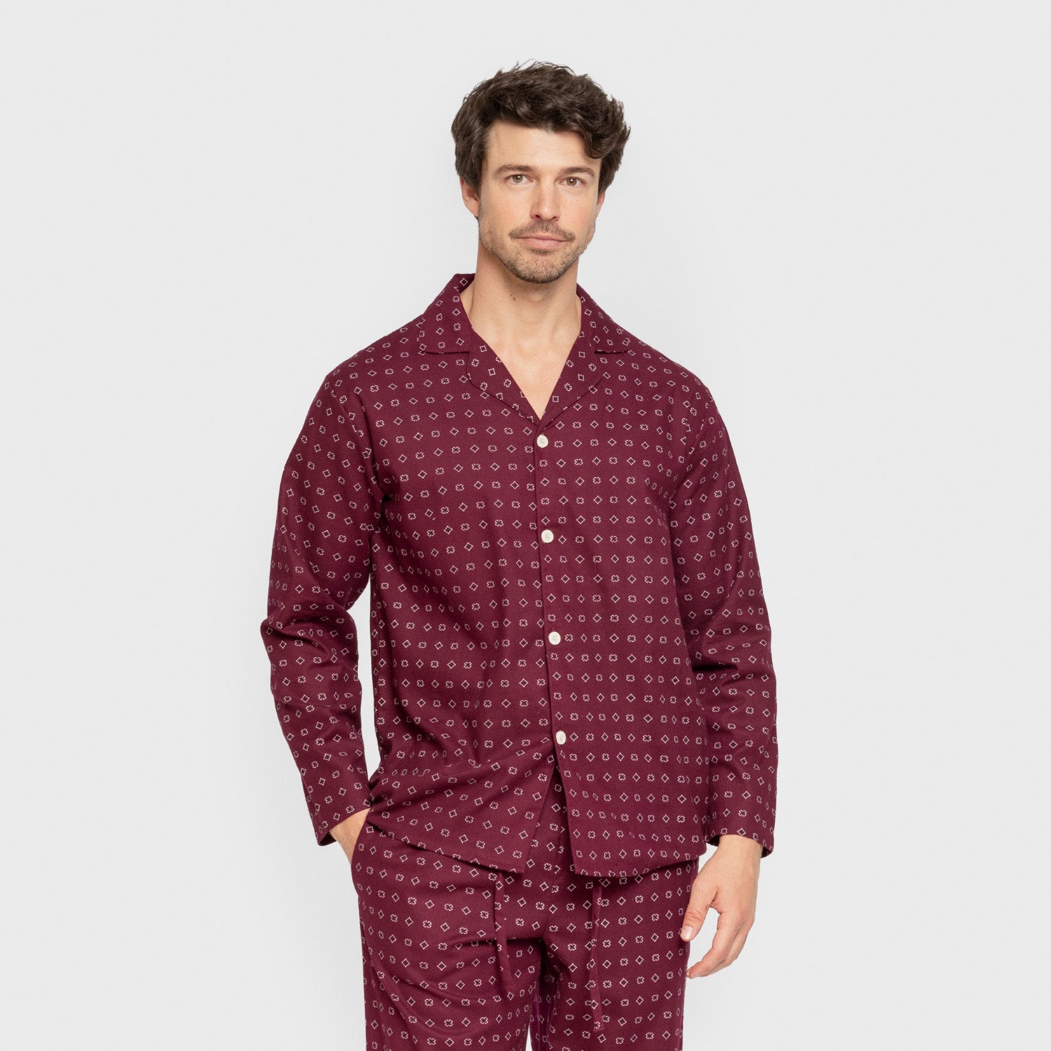 Pijama franela manga larga camisero hombre Loui burdeos