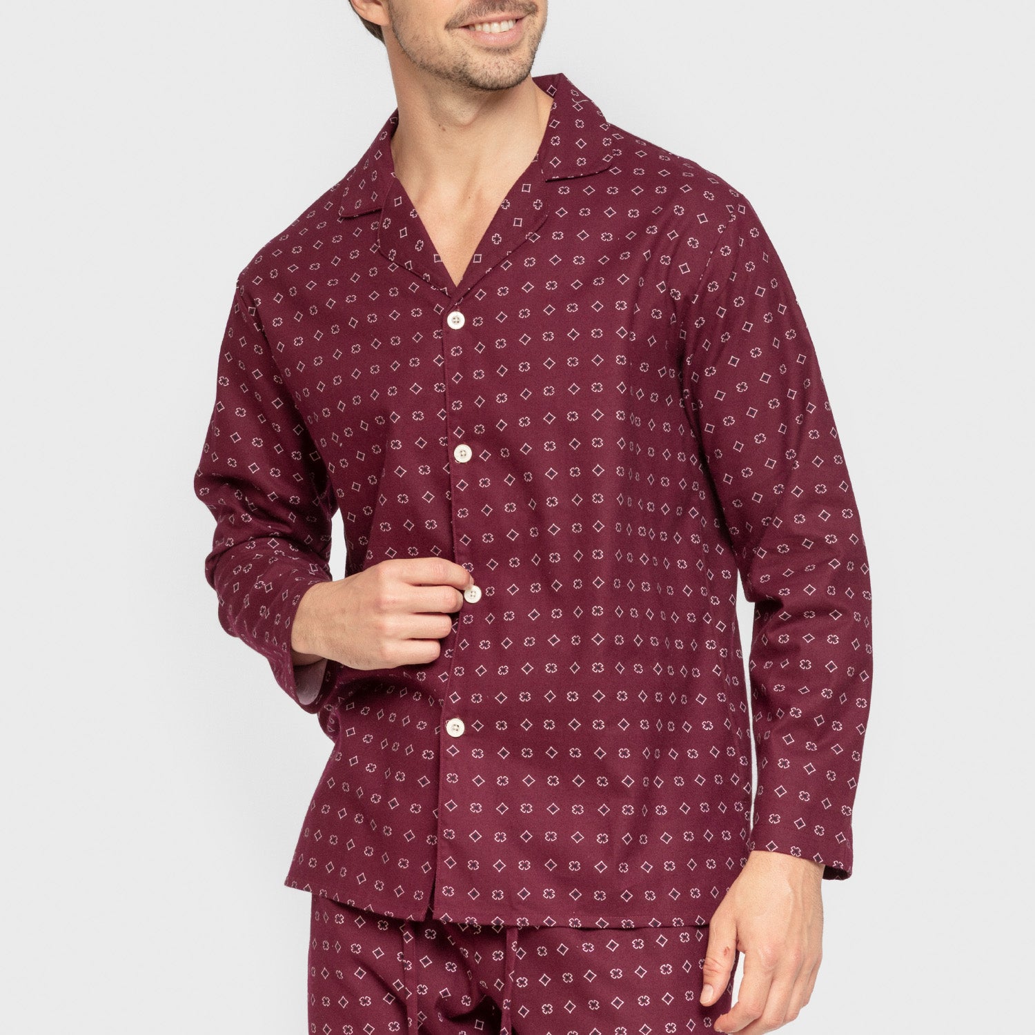 Pijama franela manga larga camisero hombre Loui burdeos