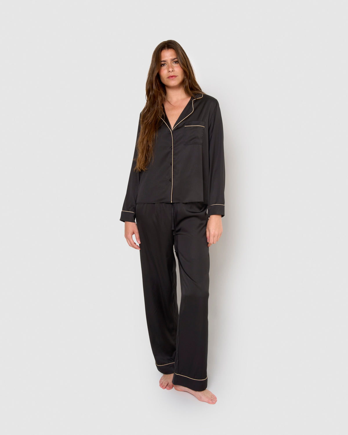 Black satin long pajamas Friday
