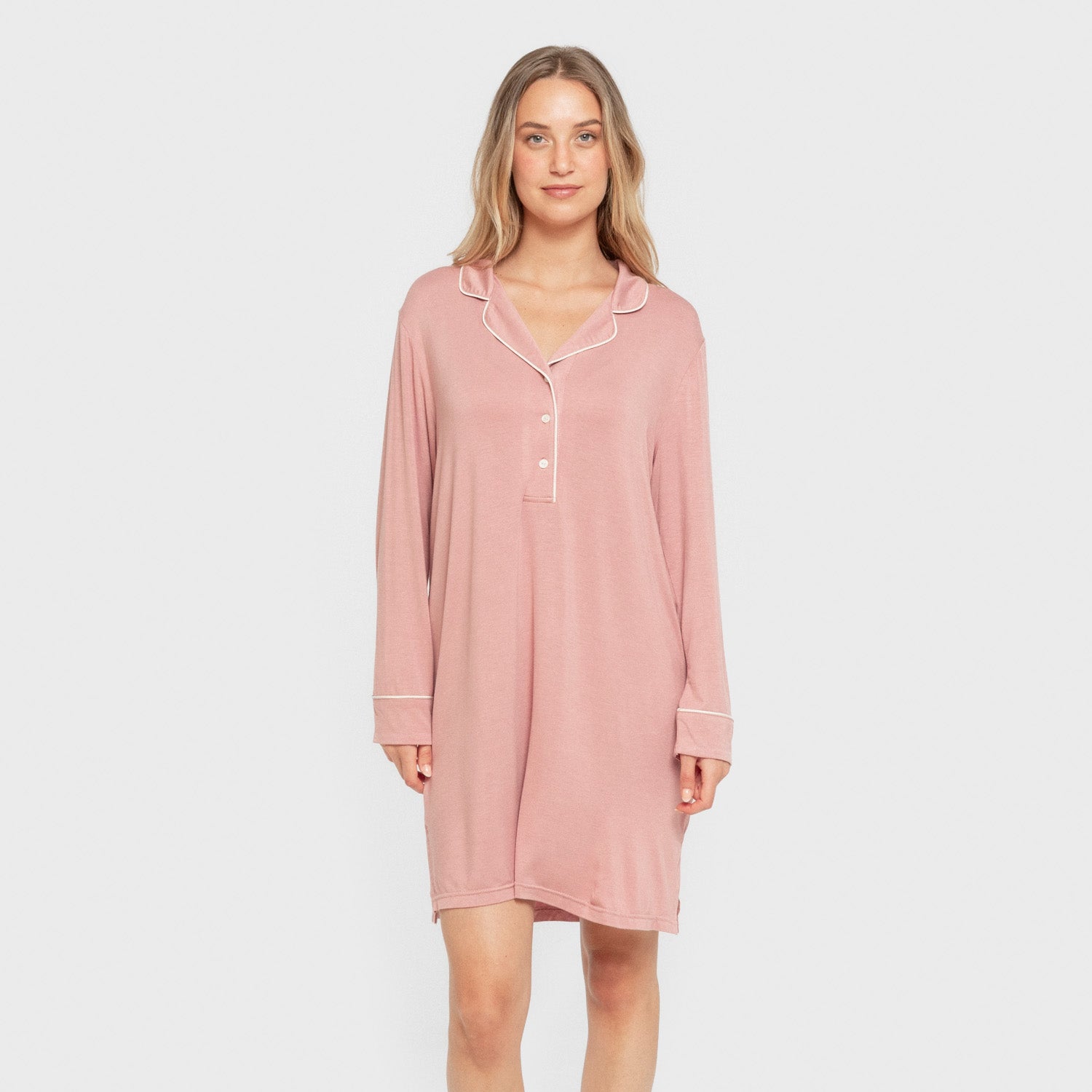 Camisón camisero viscosa punto mujer Rosa Malva