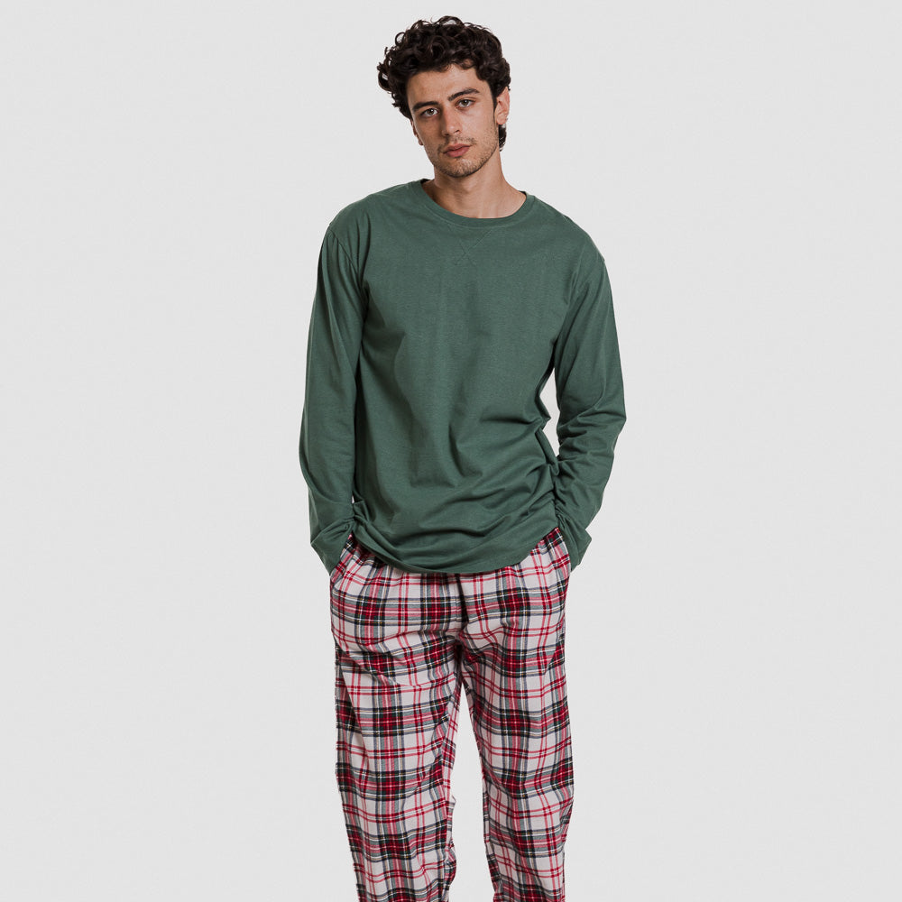 Pijama hombre franela Cuadro Saruma verde botella
