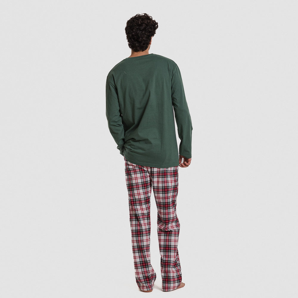 Pijama hombre franela Cuadro Saruma verde botella