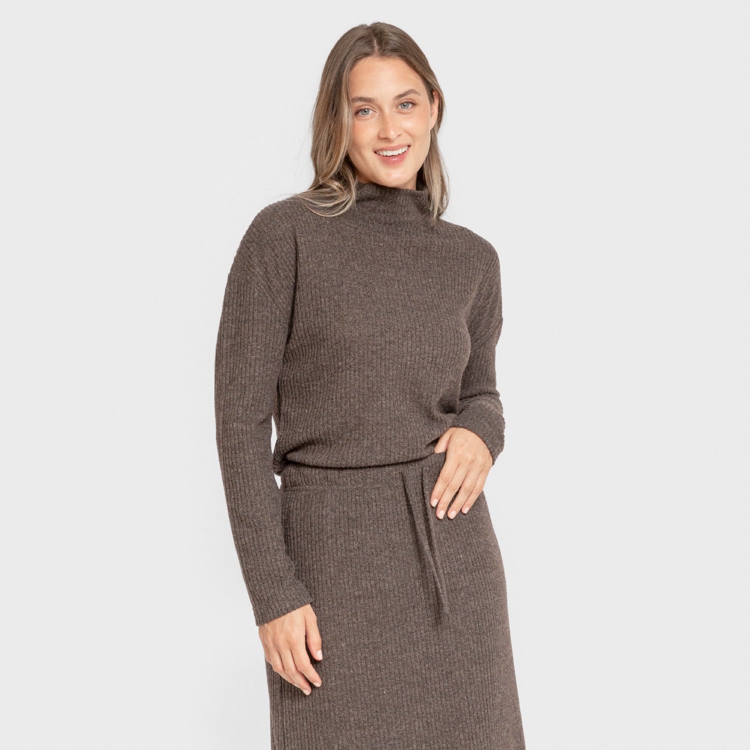 Jersey cuello subido rib canalé mujer