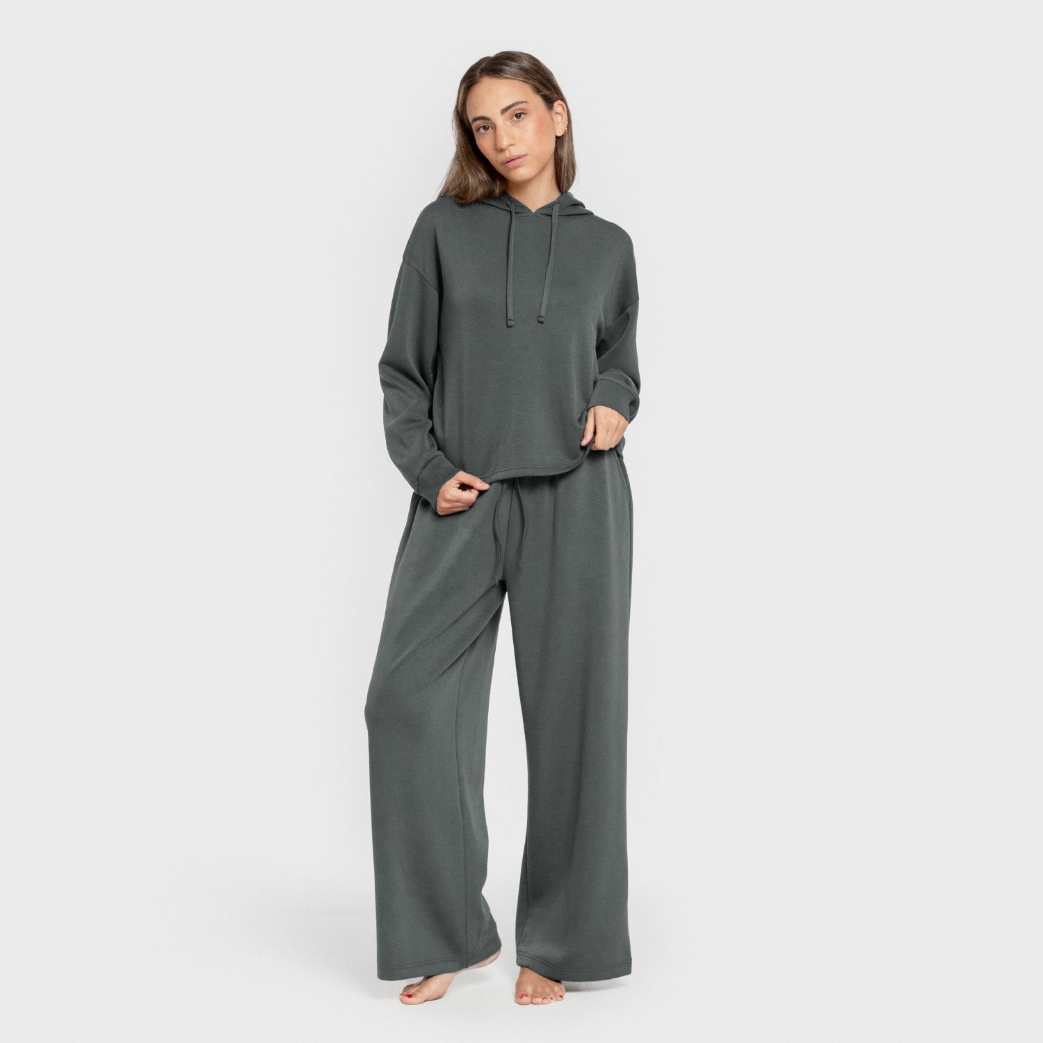 Sudadera capucha estilo modal mujer azul agua