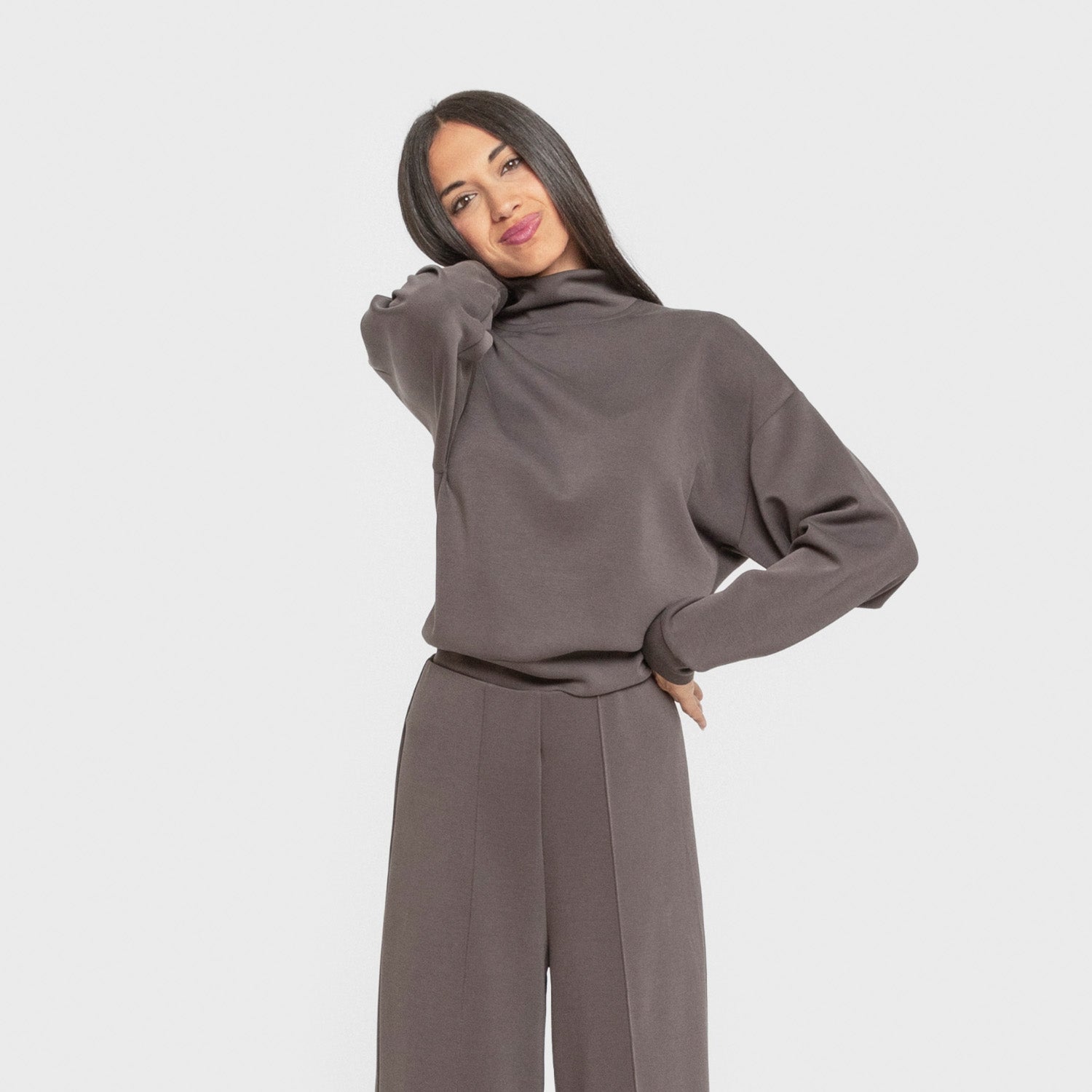 Sudadera cuello subido estilo modal mujer gris marengo