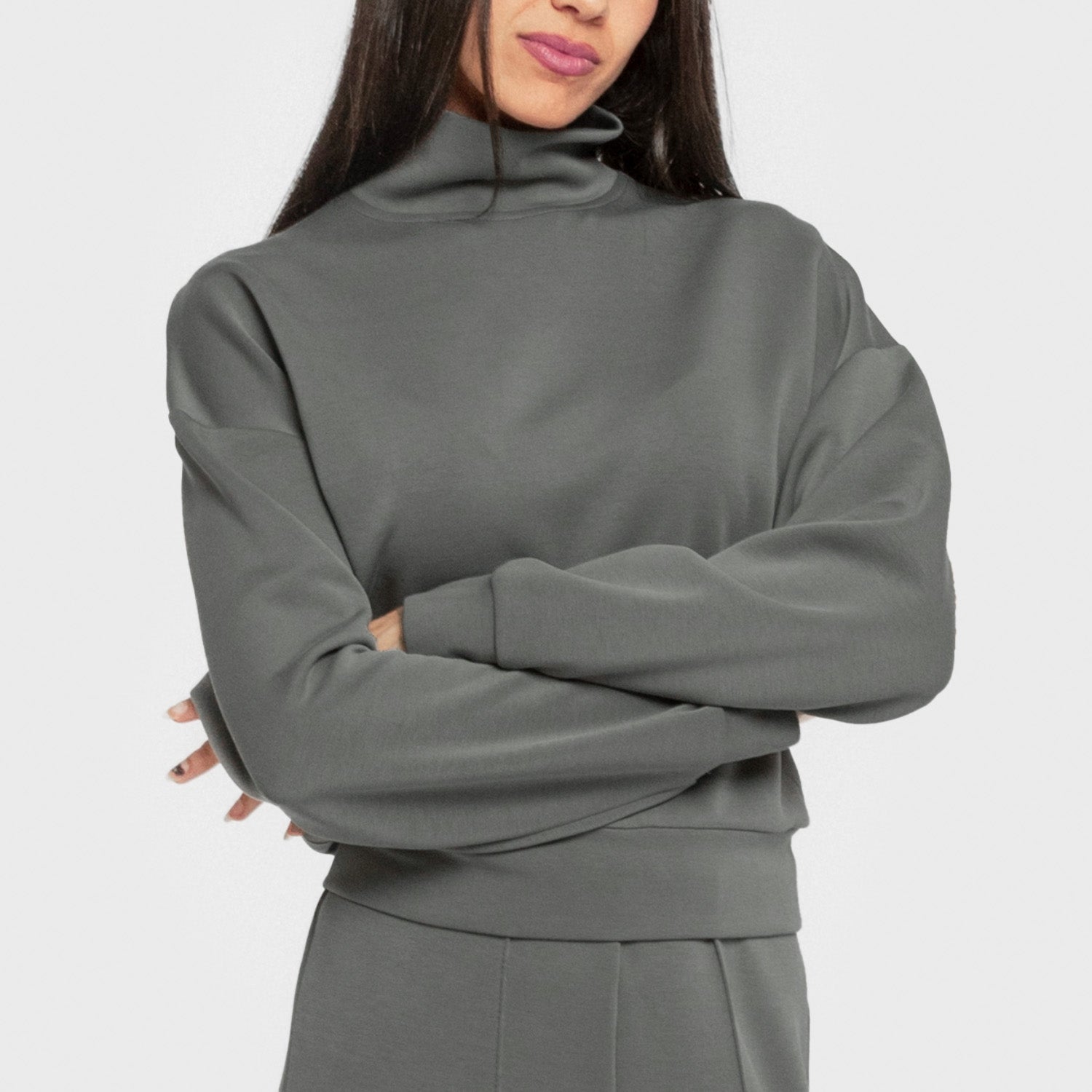 Sudadera cuello subido estilo modal mujer azul agua