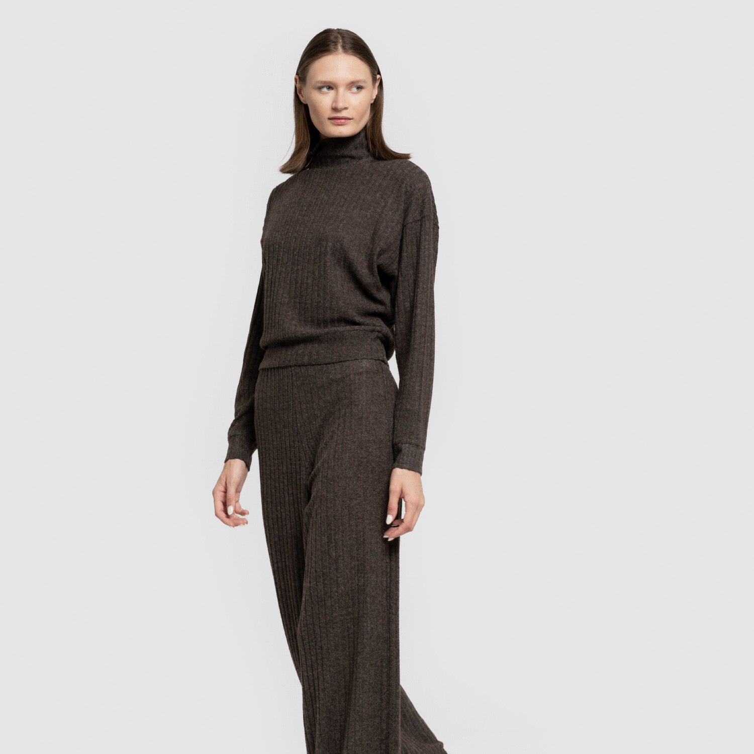 Jersey cuello subido crop 4x2 canalé mujer