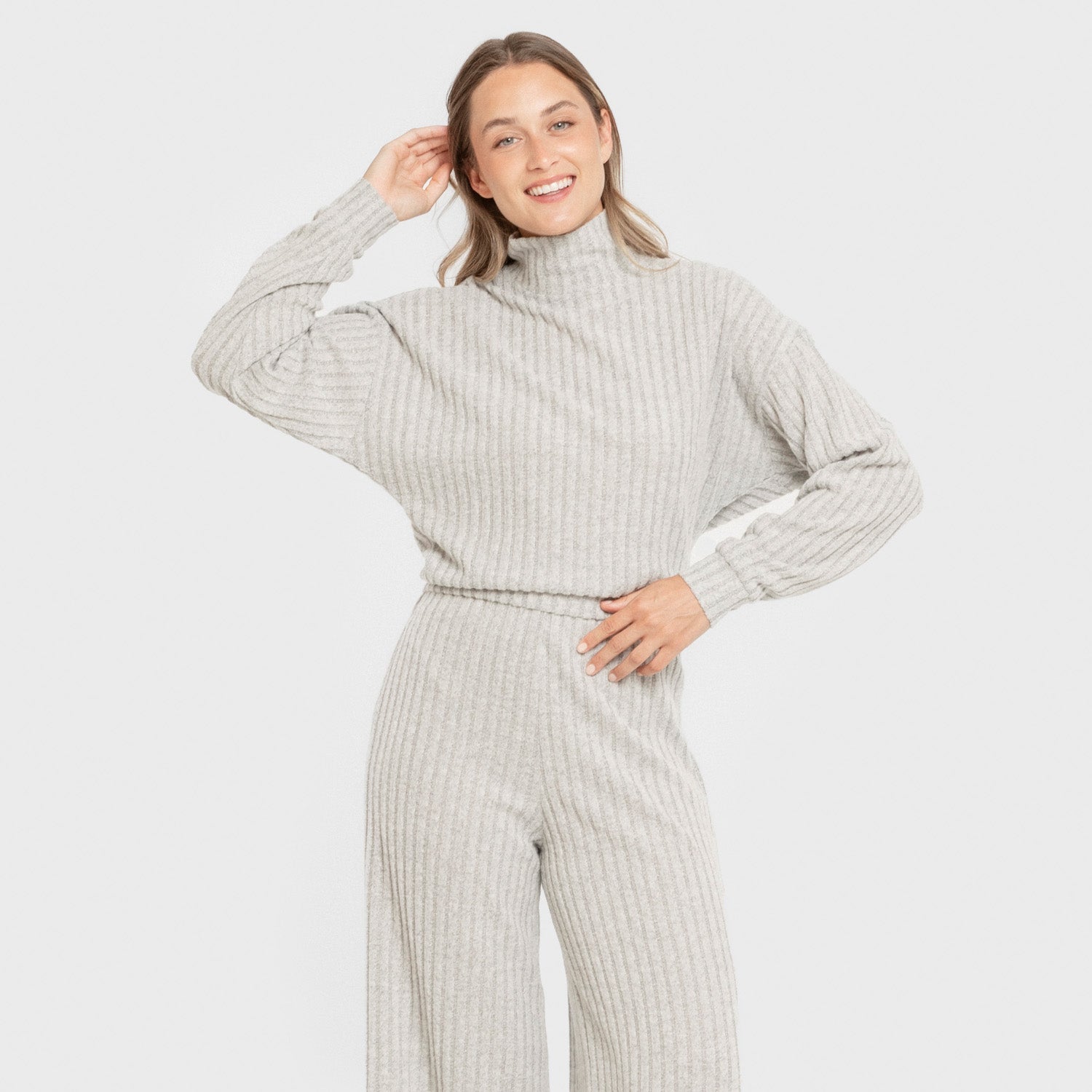 Jersey cuello subido crop 4x2 canalé mujer