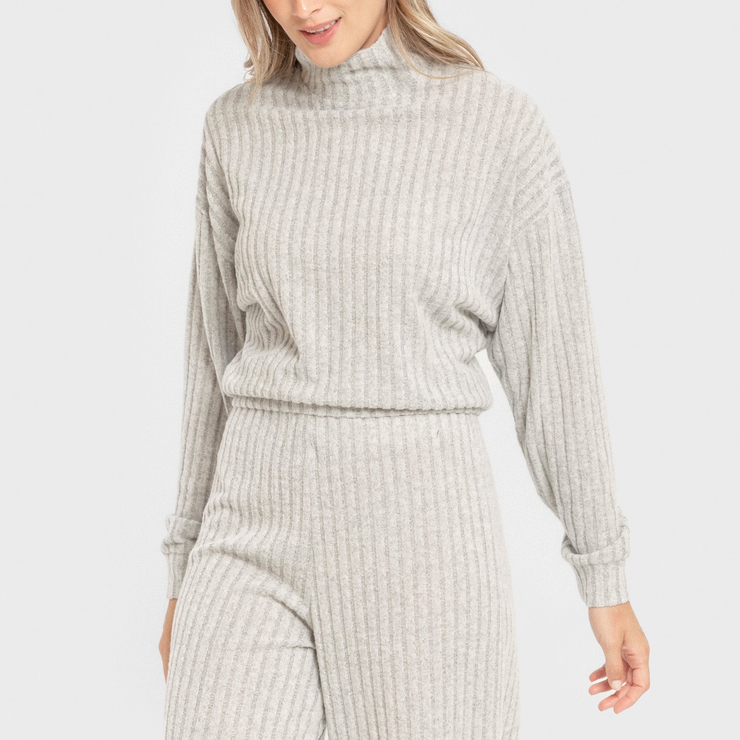 Jersey cuello subido crop 4x2 canalé mujer