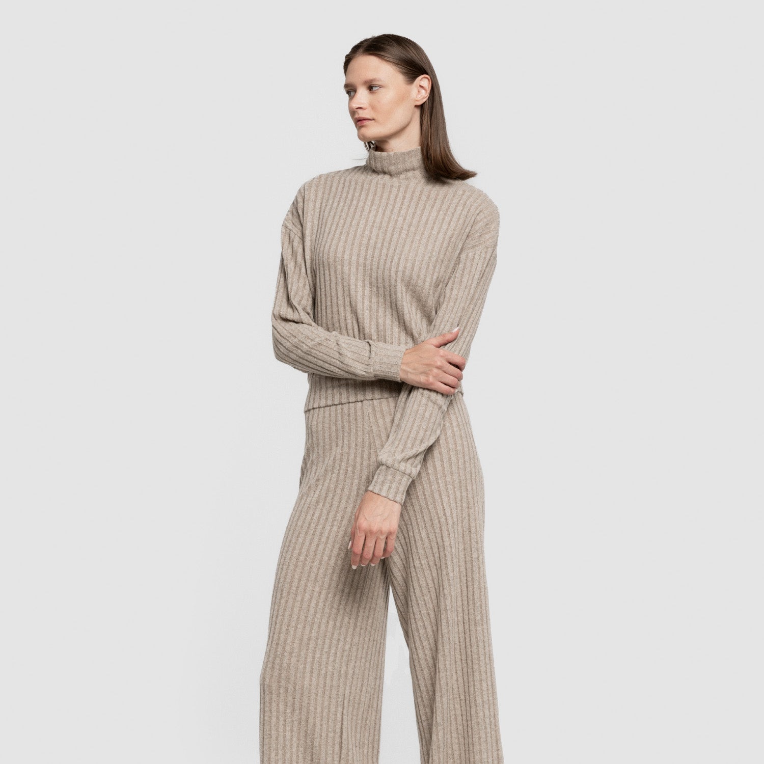 Jersey cuello subido rib canalé mujer