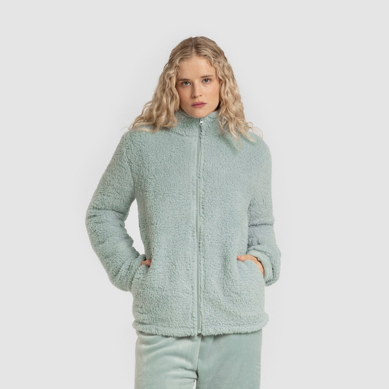 Casaco Sherpa para mulher Verde Tiffany