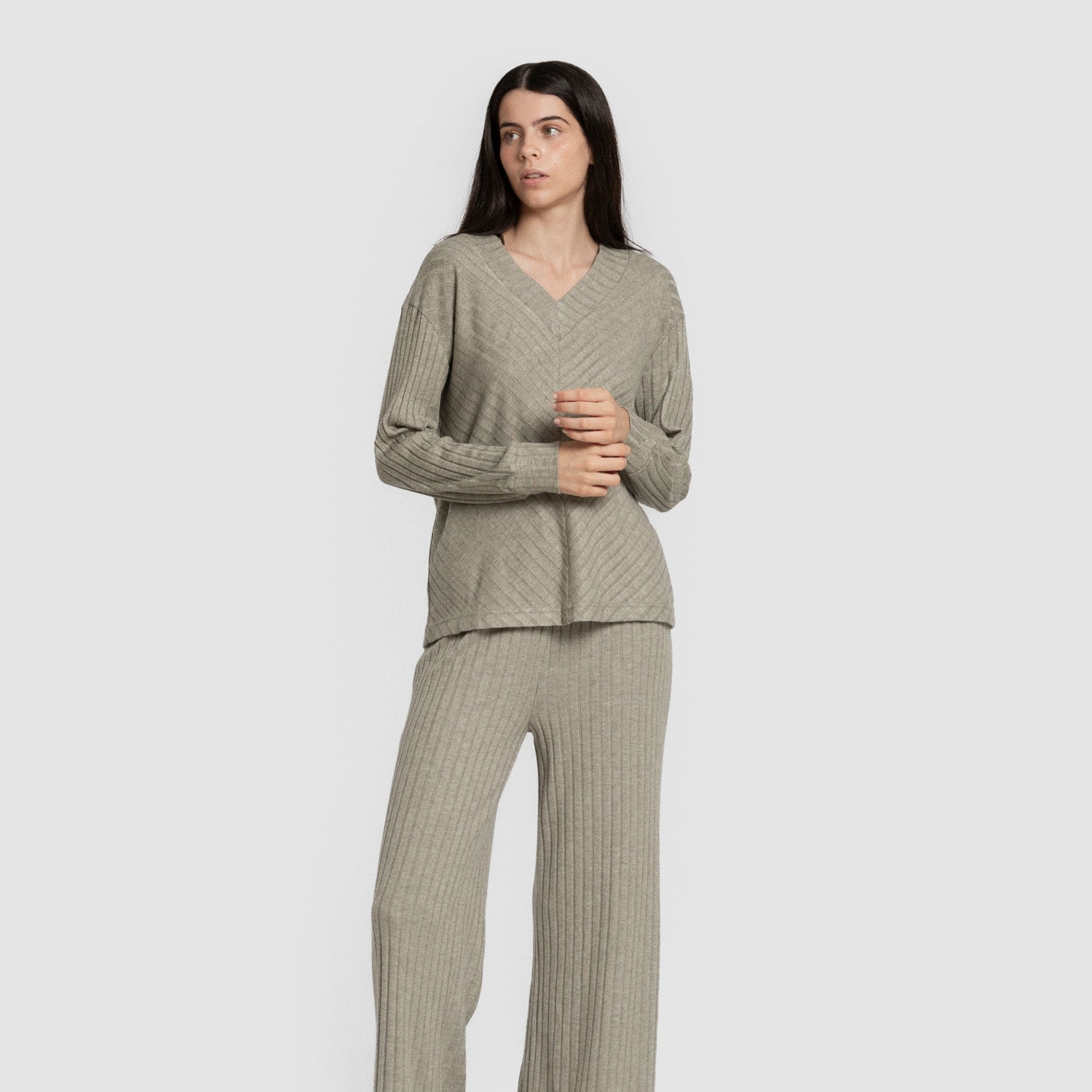 Pantalón largo polyamide canalé mujer