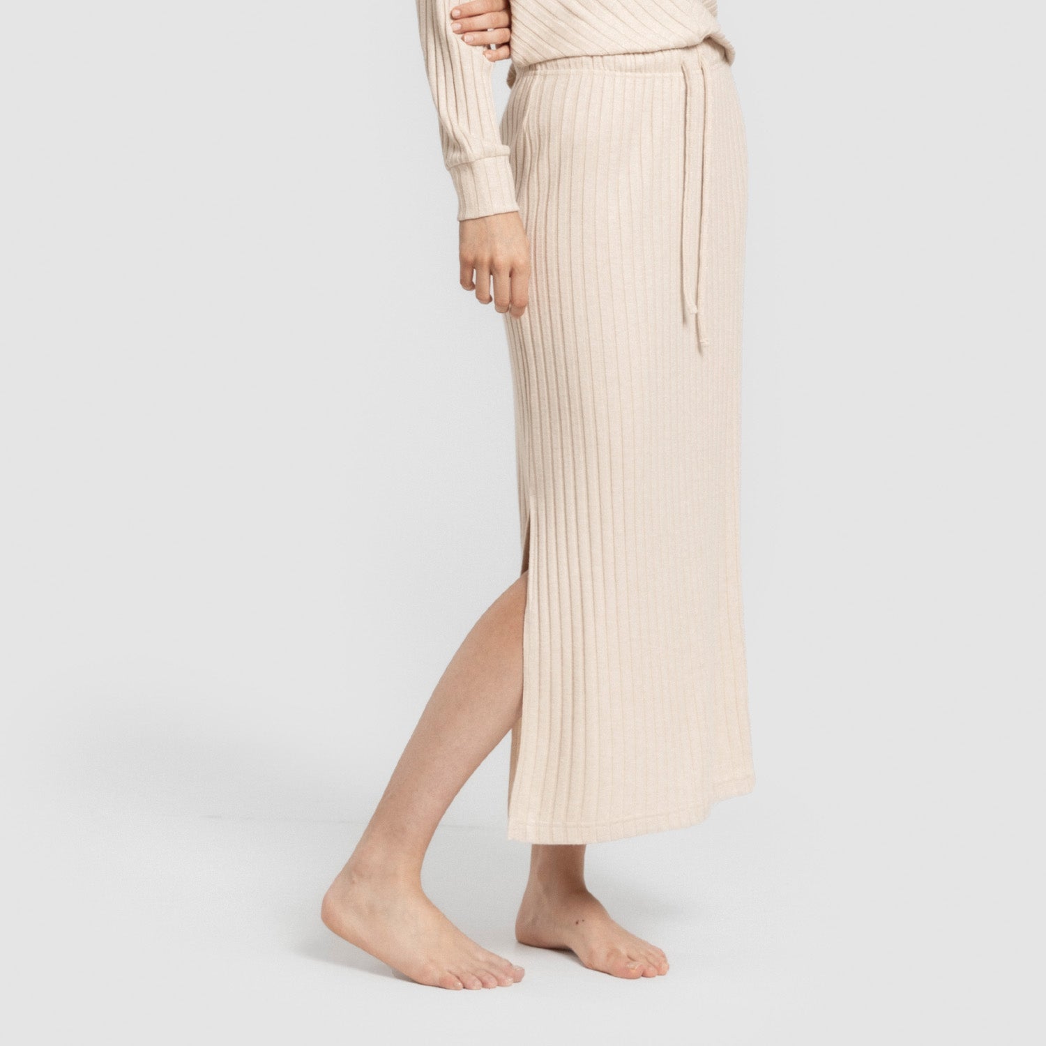 Falda midi polyamide canalé mujer