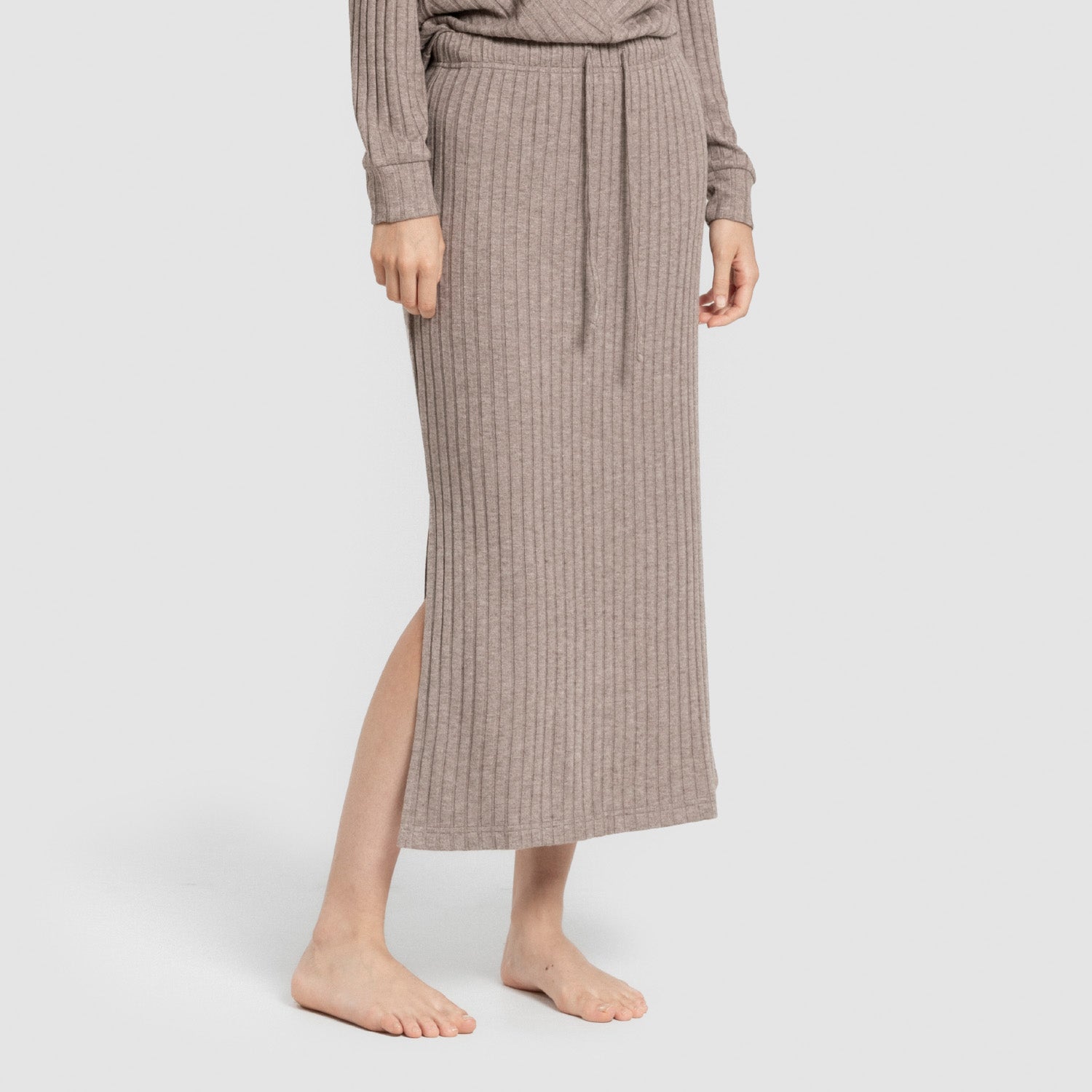 Falda midi polyamide canalé mujer