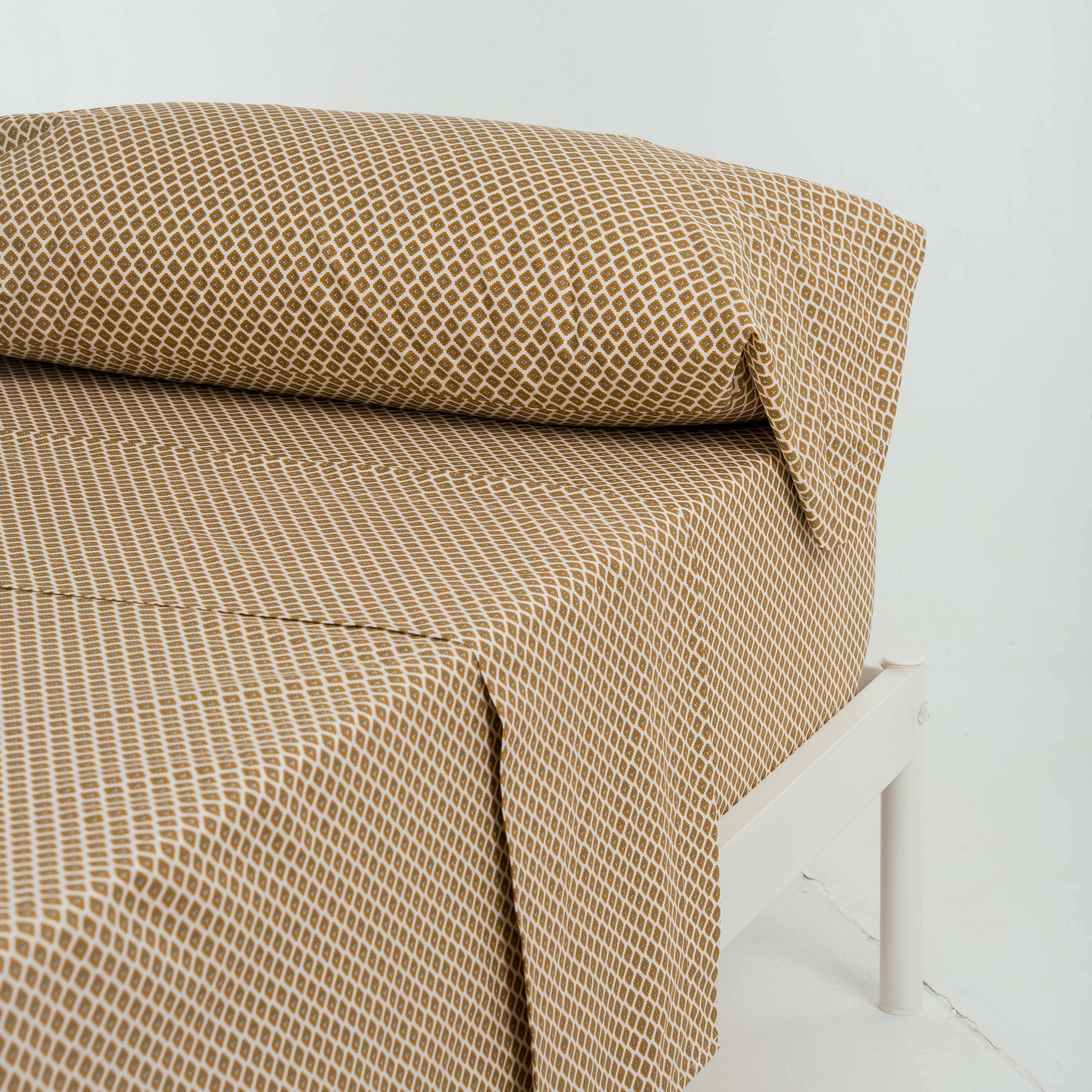 Juego de sábanas algodón Iñaki ocre - verde seco