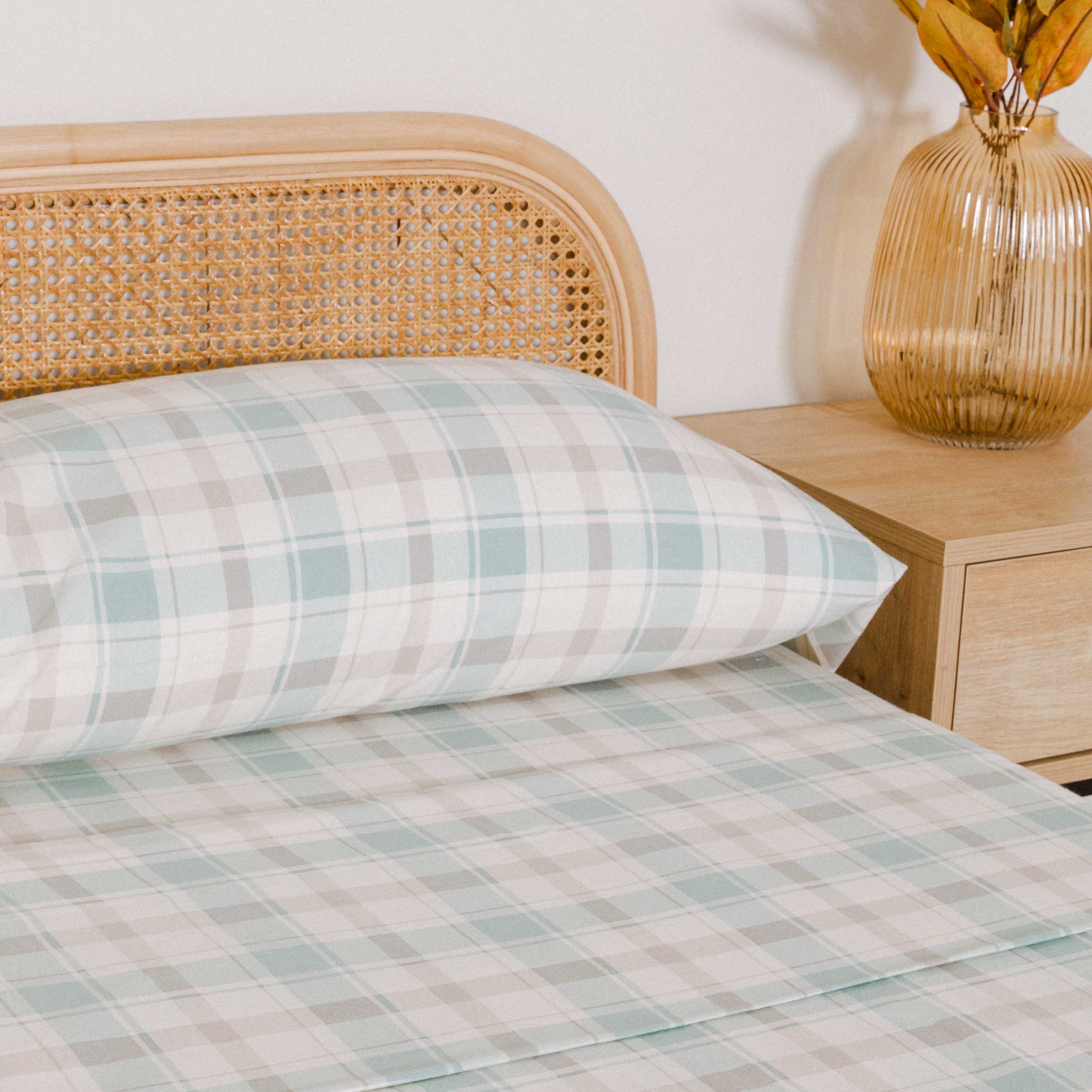 Juego de sábanas franela Cuadro Noric verde