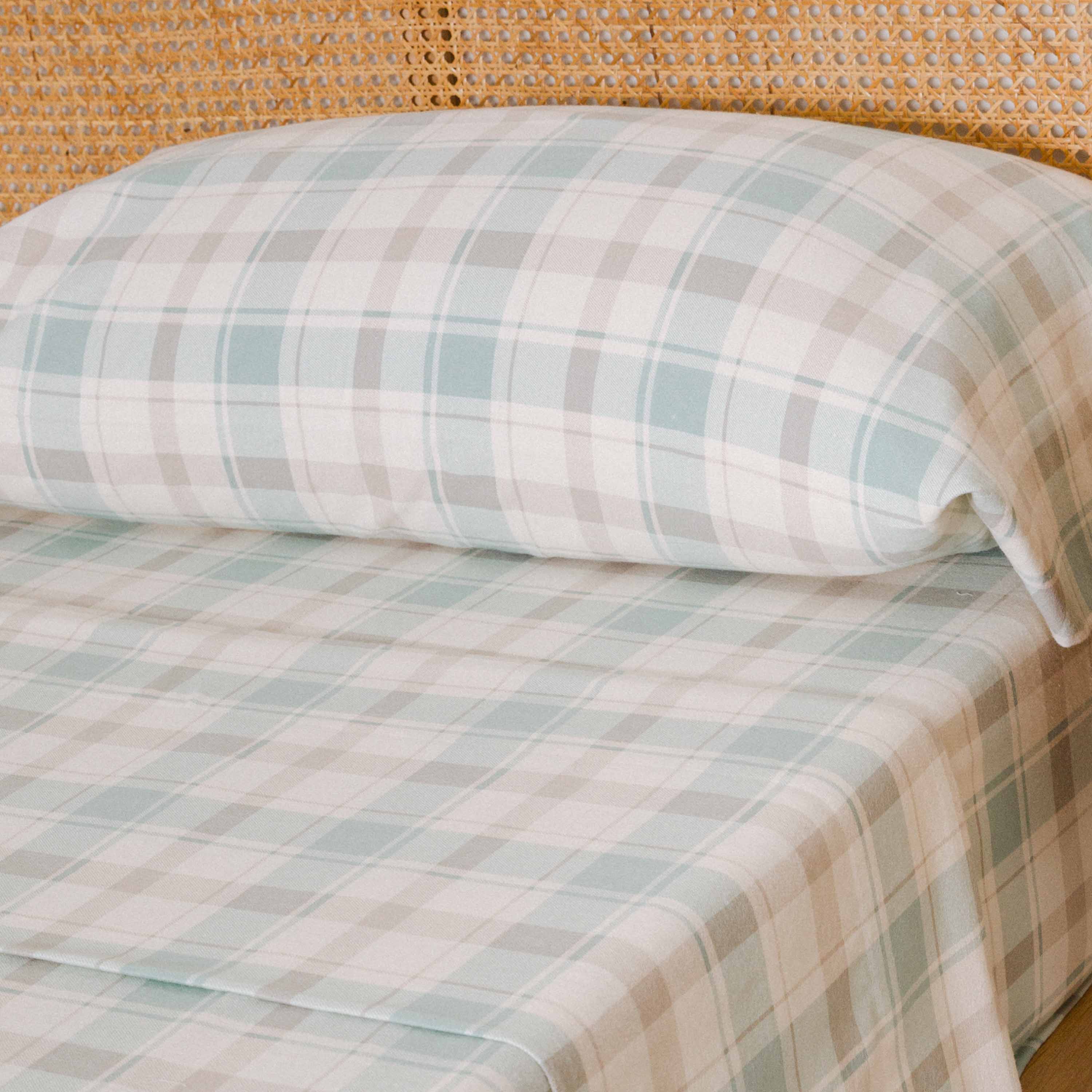 Juego de sábanas franela Cuadro Noric verde