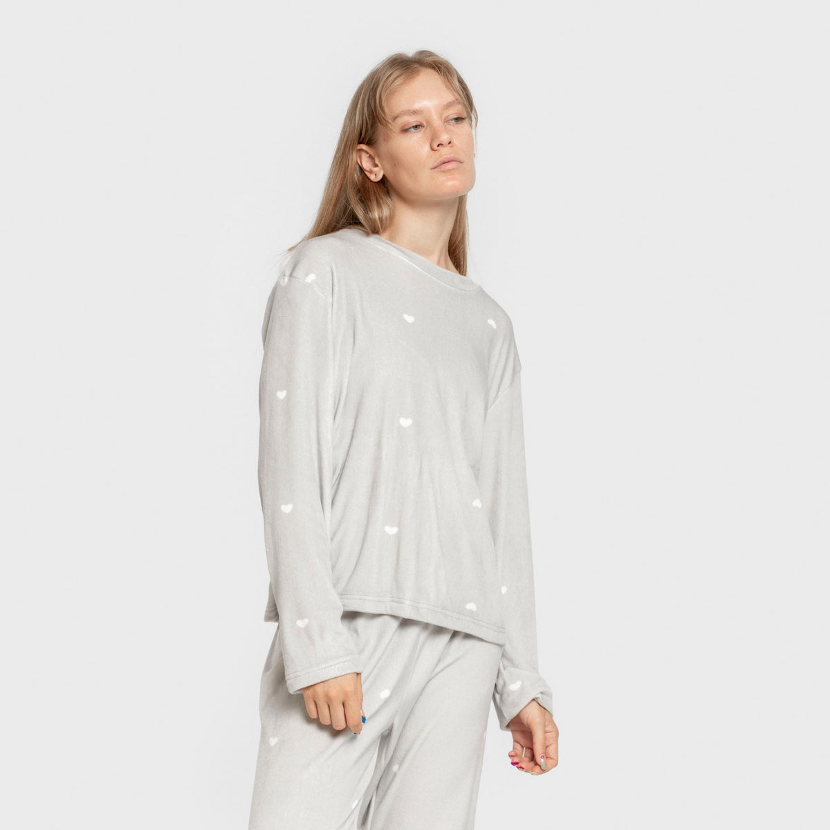 Pigiama in velluto super soft da donna hearts grigio