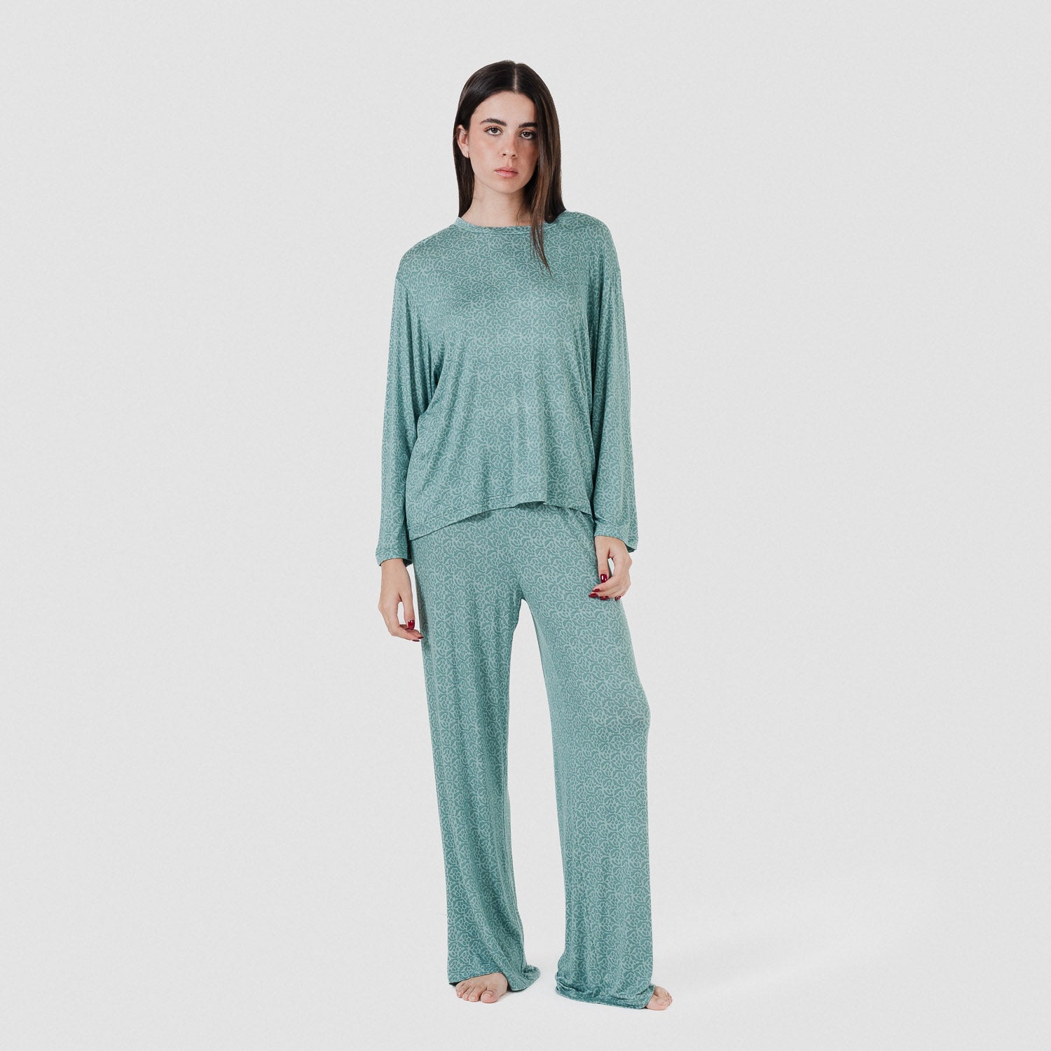 Pijama largo viscosa mujer Virgo Verde Agua