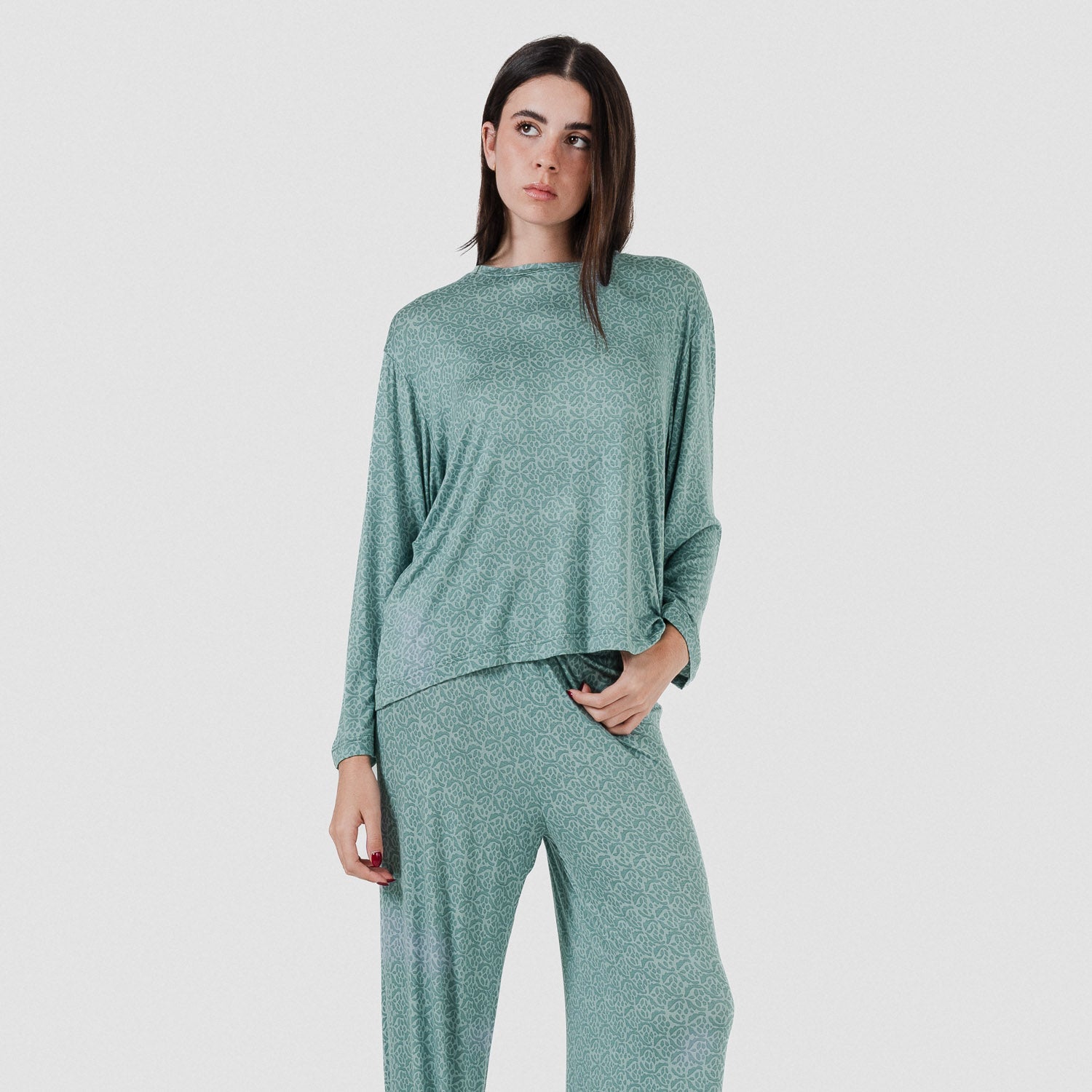 Pijama largo viscosa mujer Virgo Verde Agua