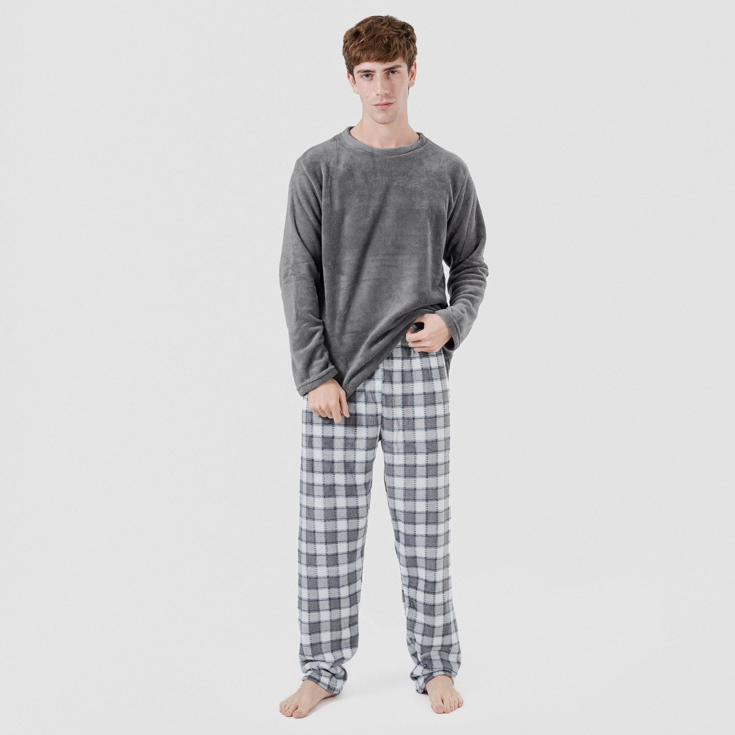 Pijama coral hombre Cuadro Gustavo gris