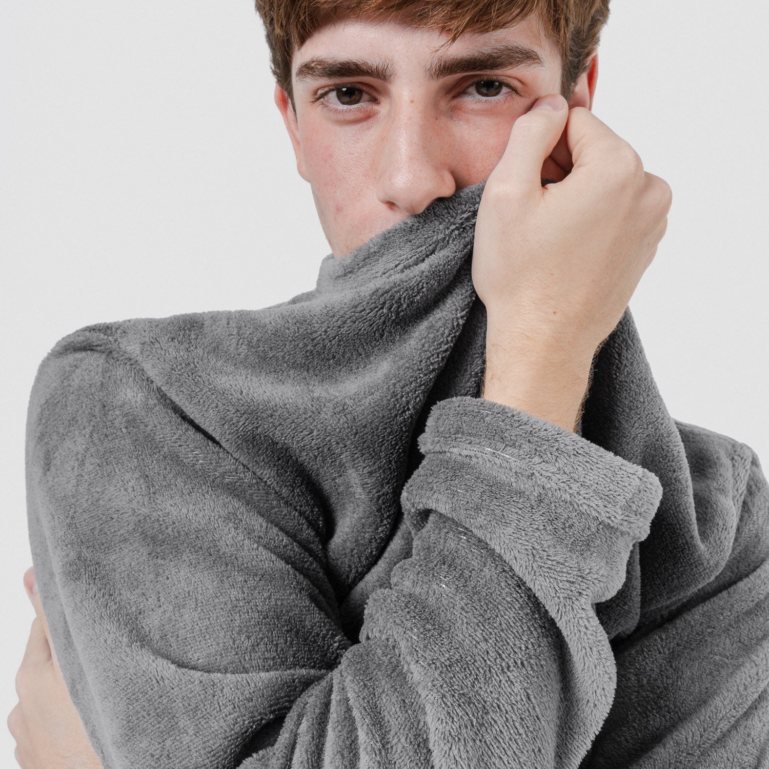 Pijama coral hombre Cuadro Gustavo gris