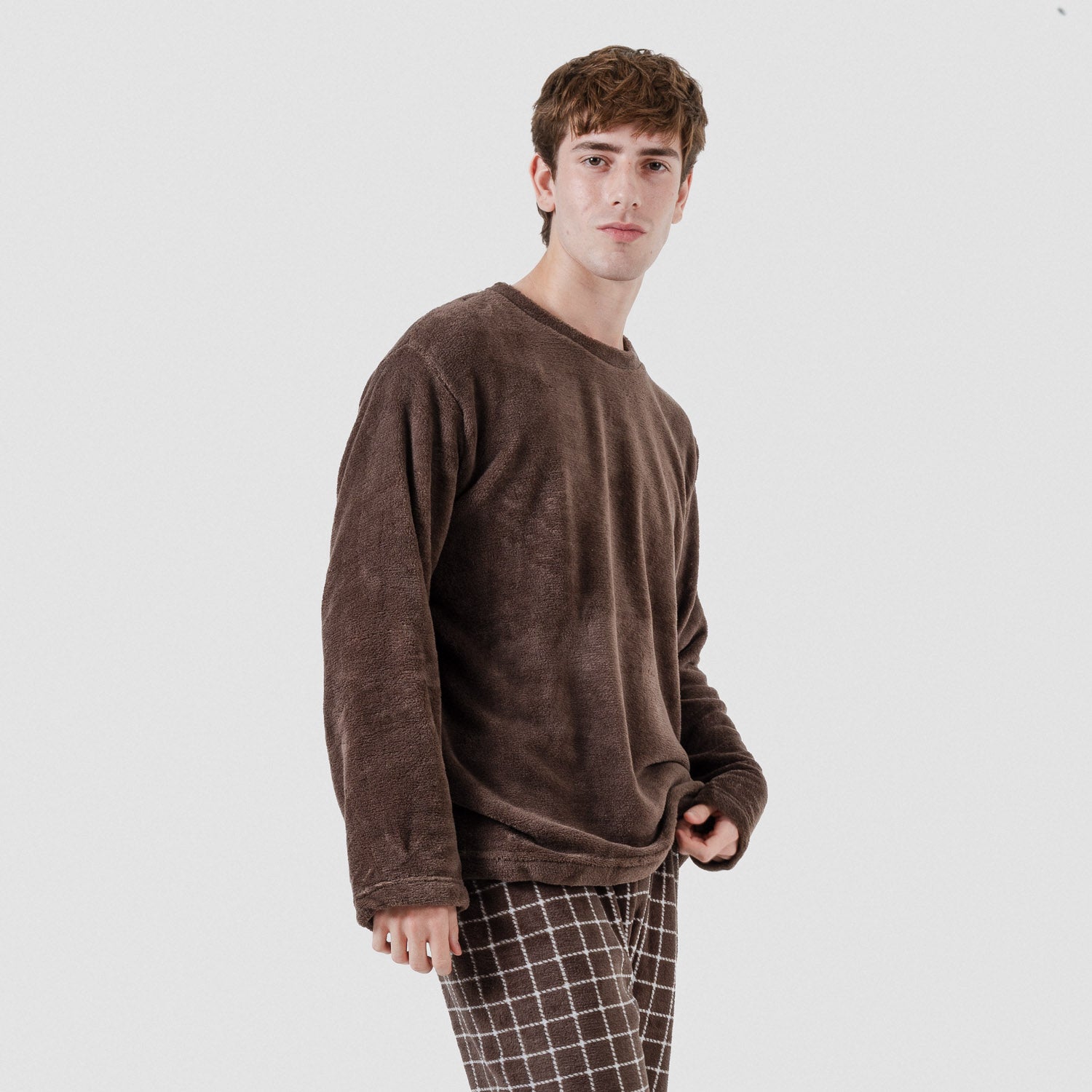 Pijama coral hombre Cuadro Pruden marrón