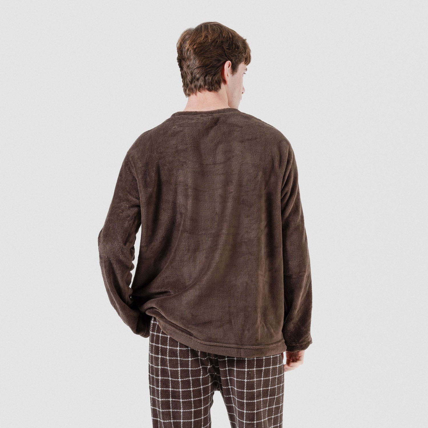 Pijama coral hombre Cuadro Pruden marrón