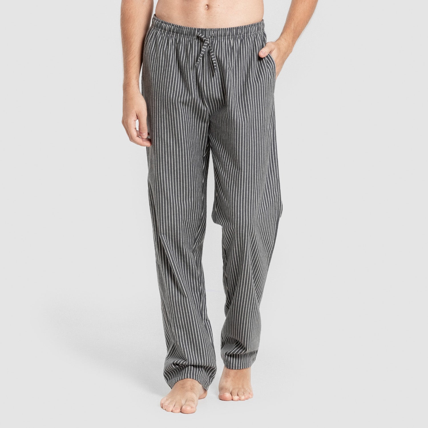 Pijama hombre franela Raya Derek gris marengo