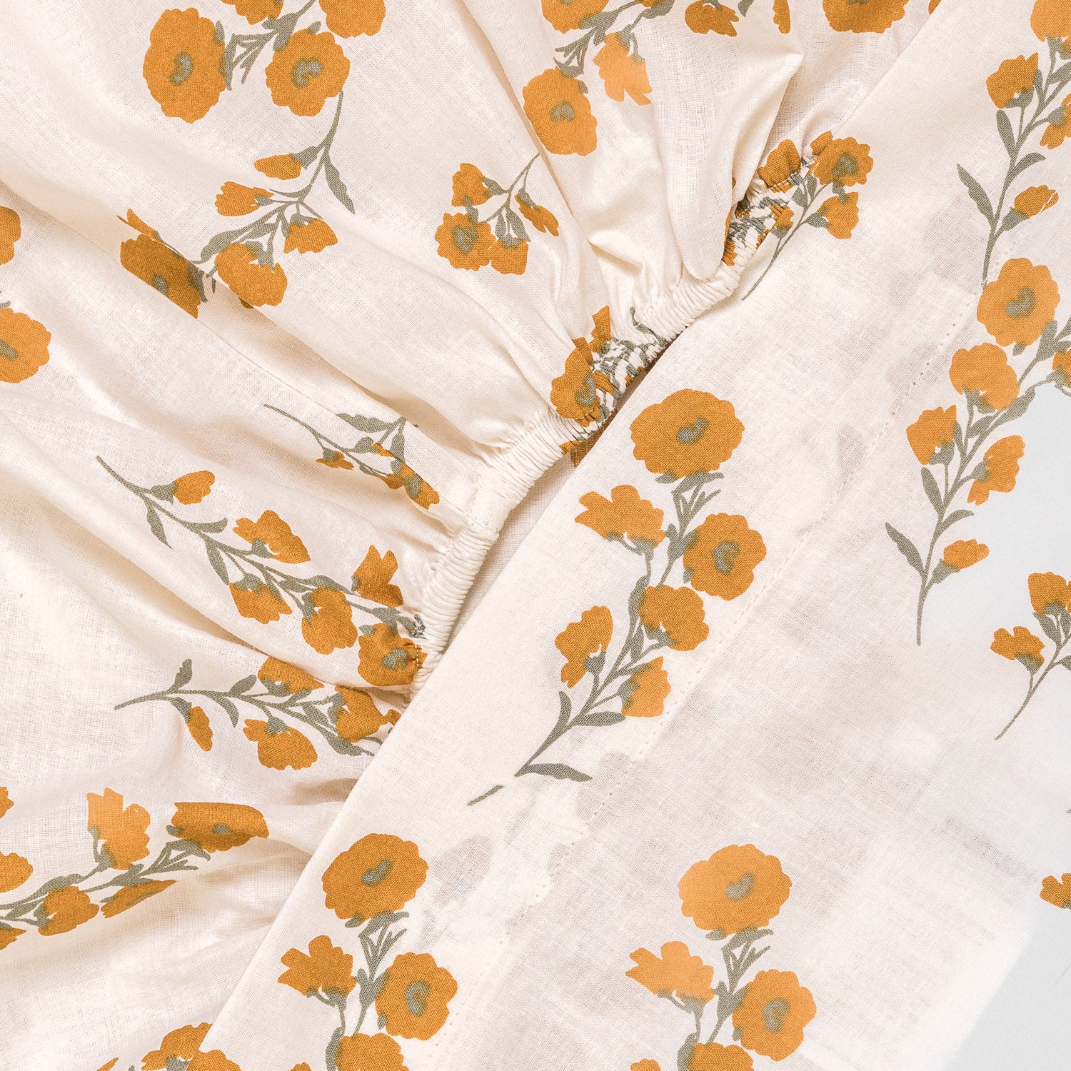 Juego de sábanas algodón Nundia verde seco - ocre