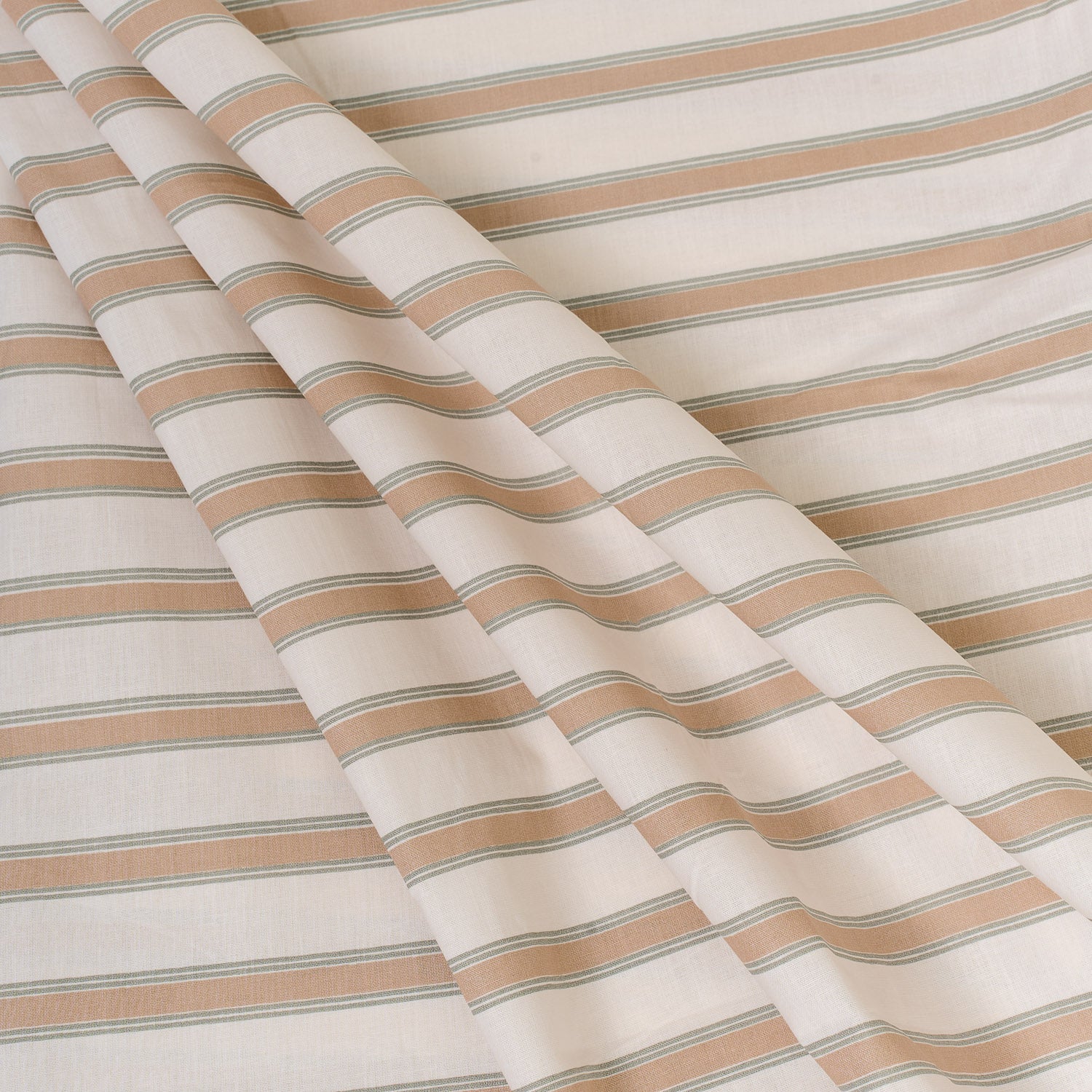 Juego de sábanas de algodón raya sit beige/verde