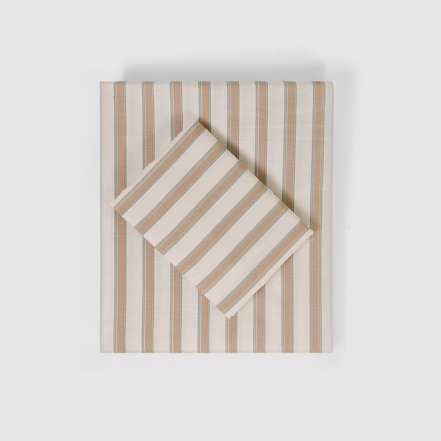 Juego de sábanas de algodón raya sit beige/verde
