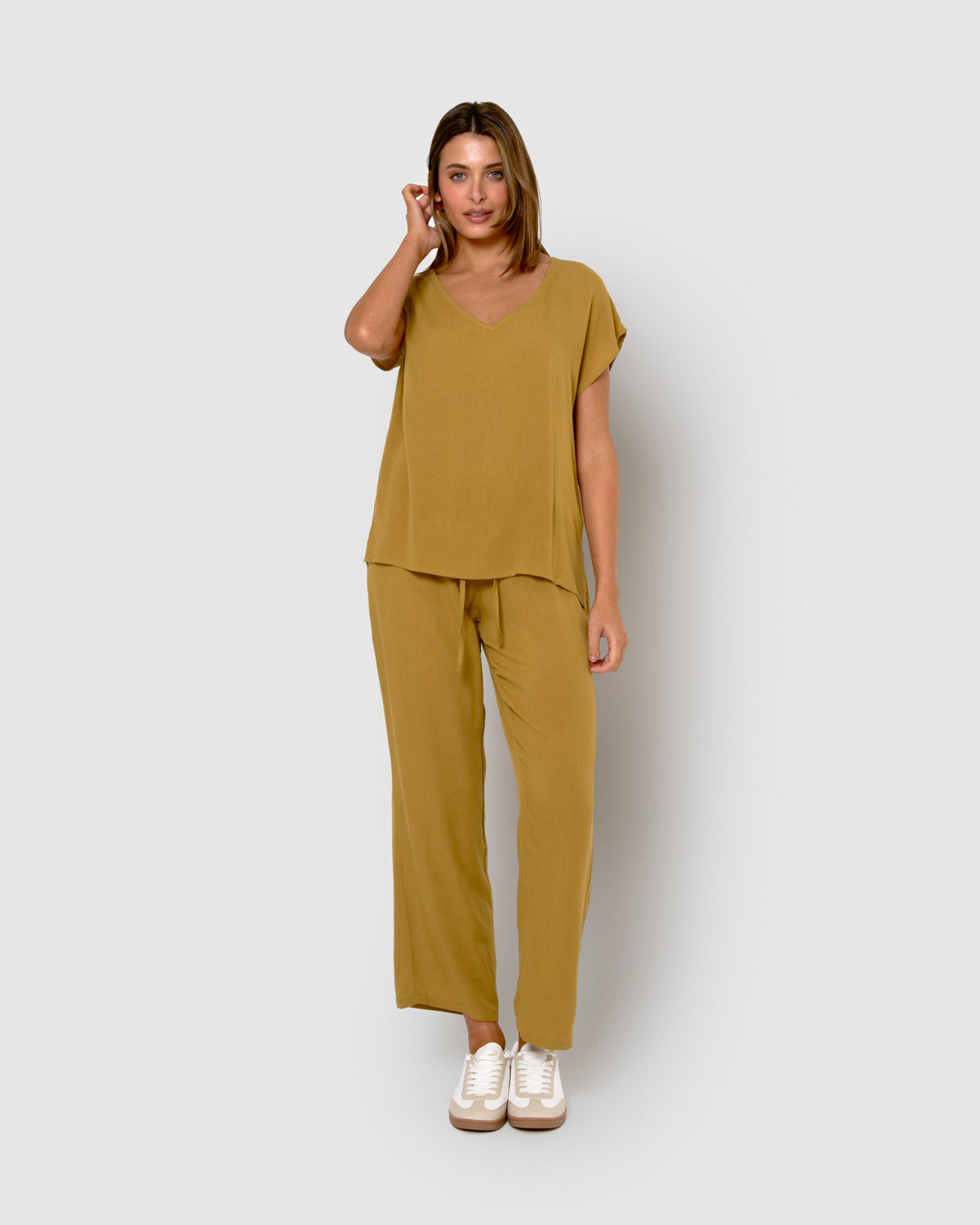 Pantalón largo mujer bambula detalles plisados lima