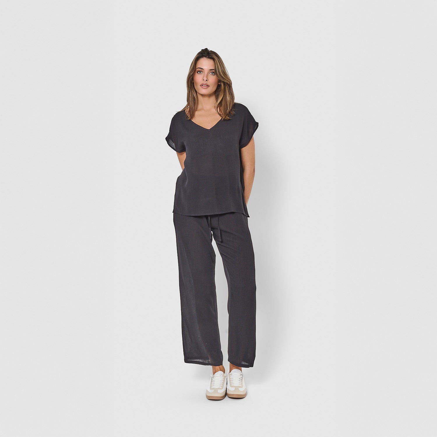 Pantalón largo de mujer de viscosa bambula negro