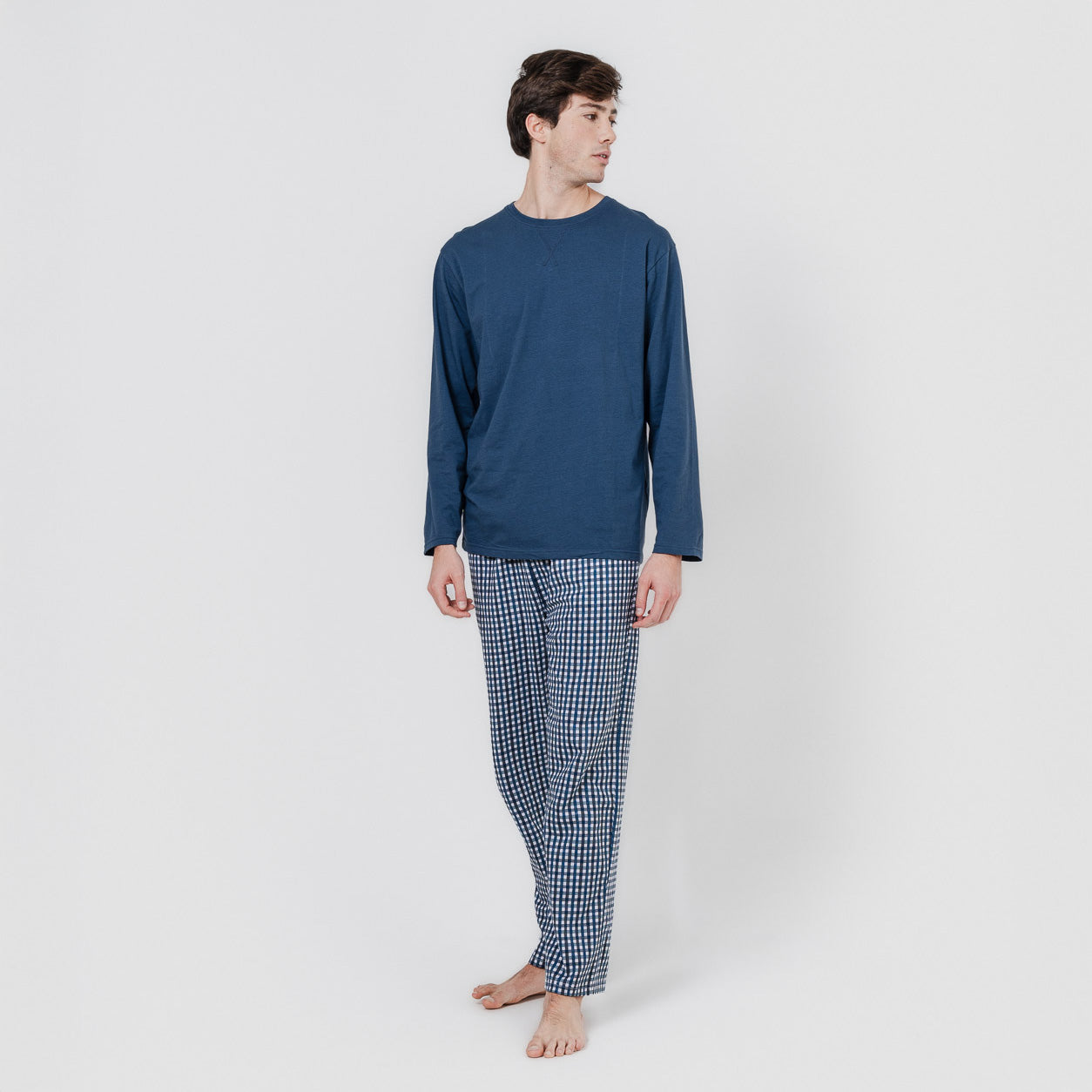 Pijama largo de hombre de algodón de cuadro joshua azul marino