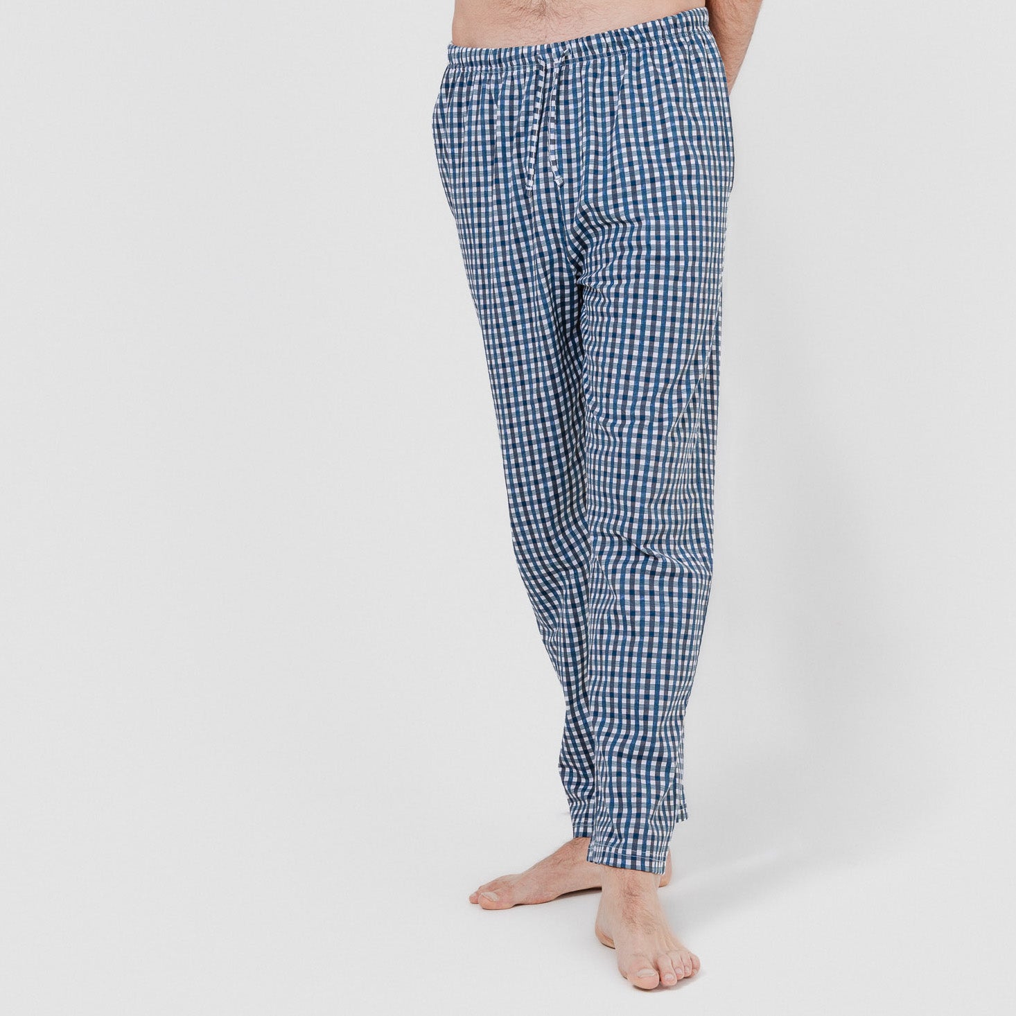 Pijama largo de hombre de algodón de cuadro joshua azul marino