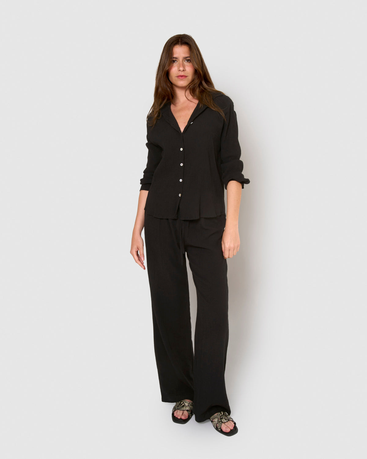 Camisa algodón lino negro