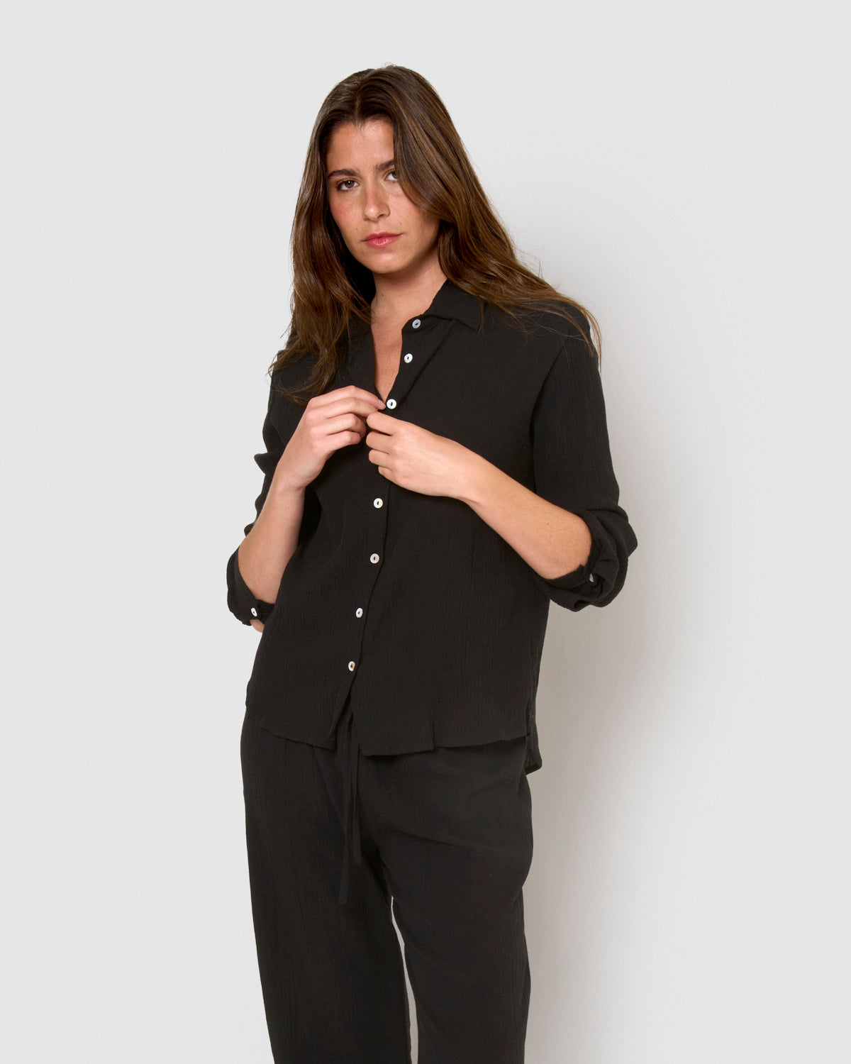 Camisa algodón lino negro