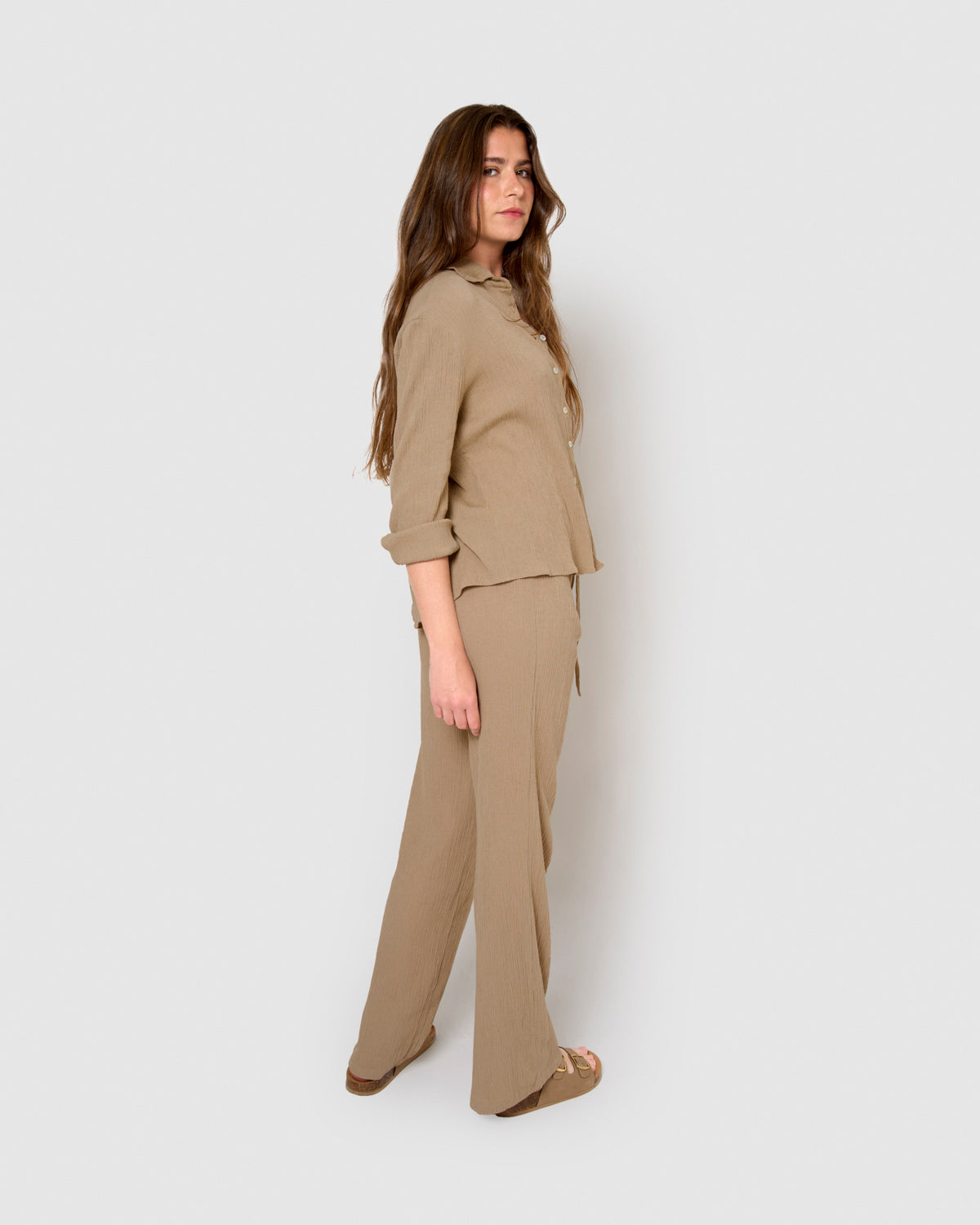 pantalon en coton et lin à cordes