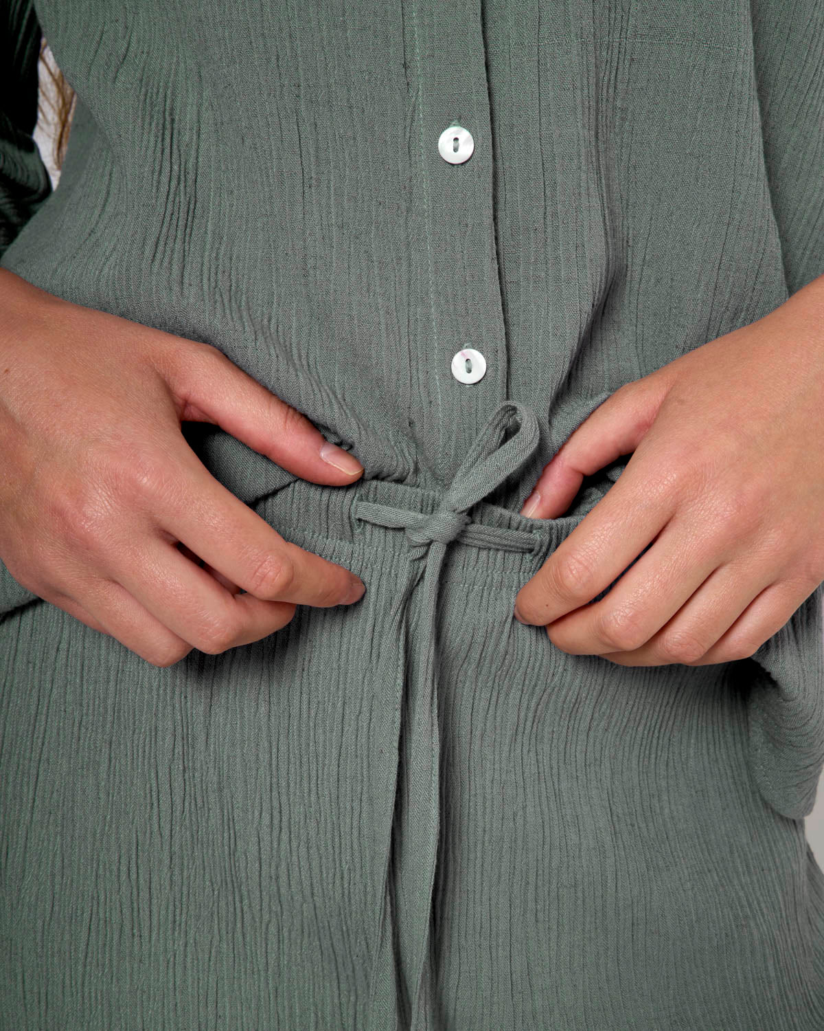 Pantalón algodón lino verde azulado