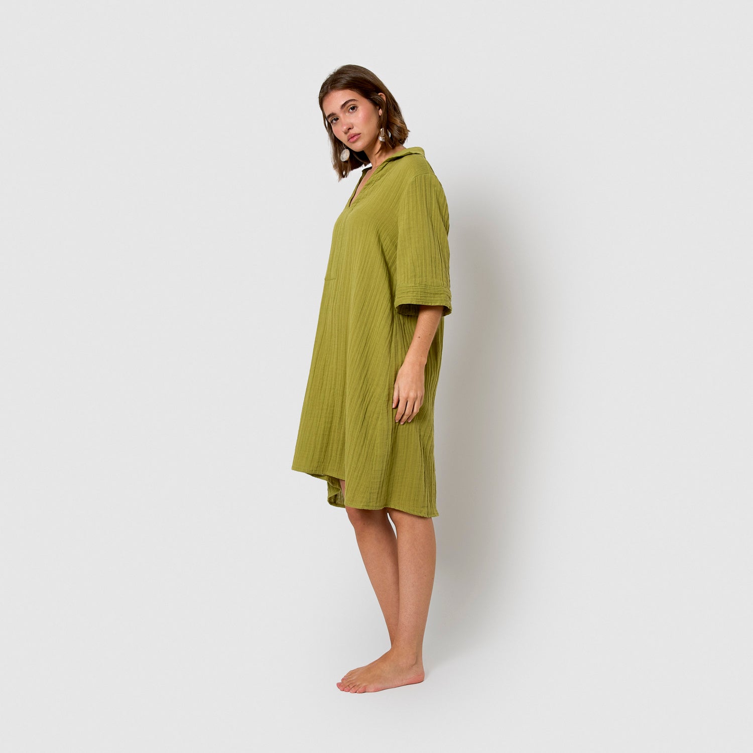 Abito corto in mussola color lime