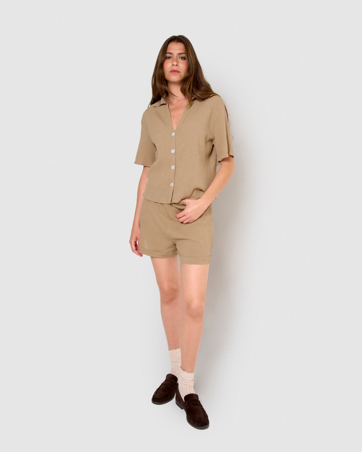 Set de camisa y short de algodón lino cuerda