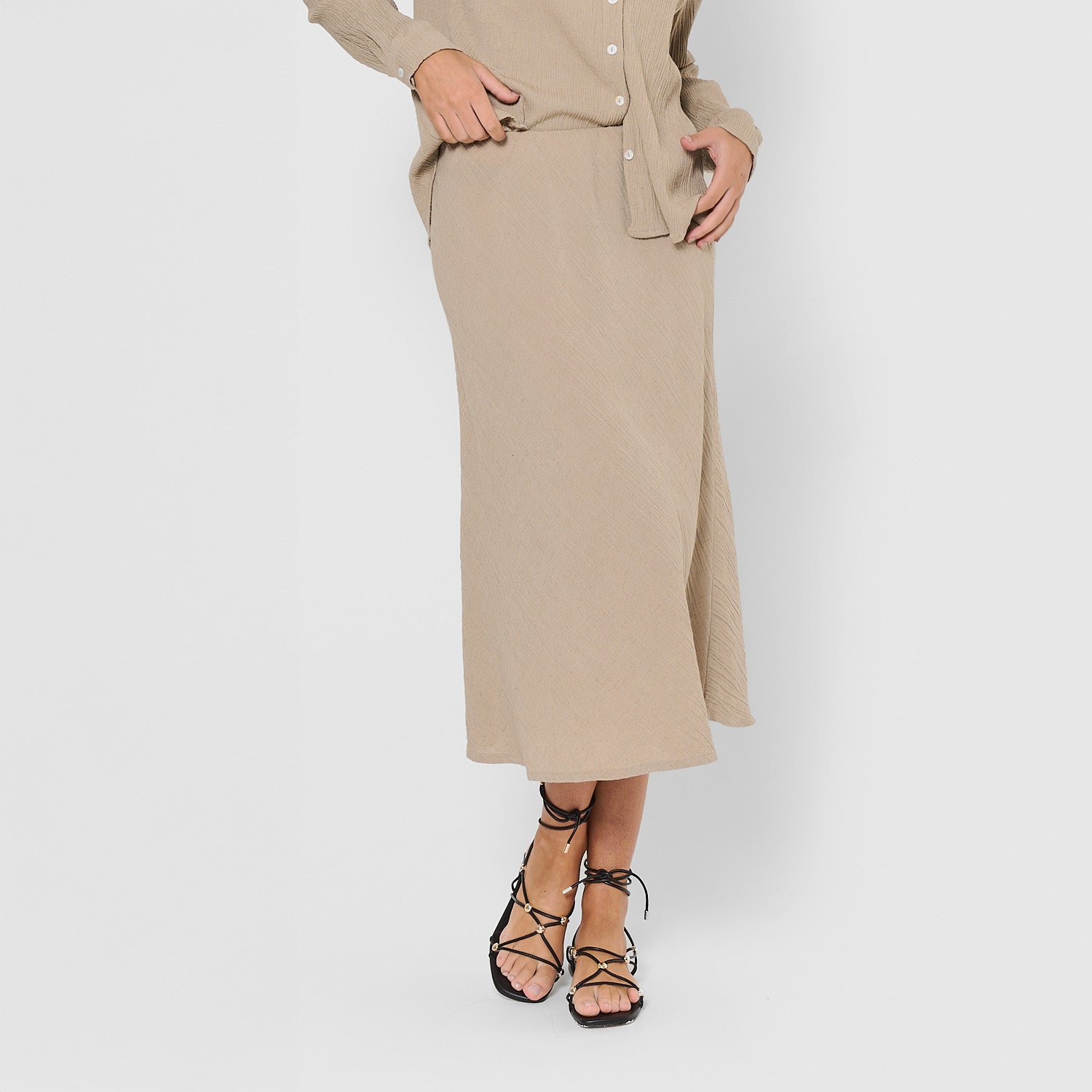 Falda midi evasé de algodón flex cuerda