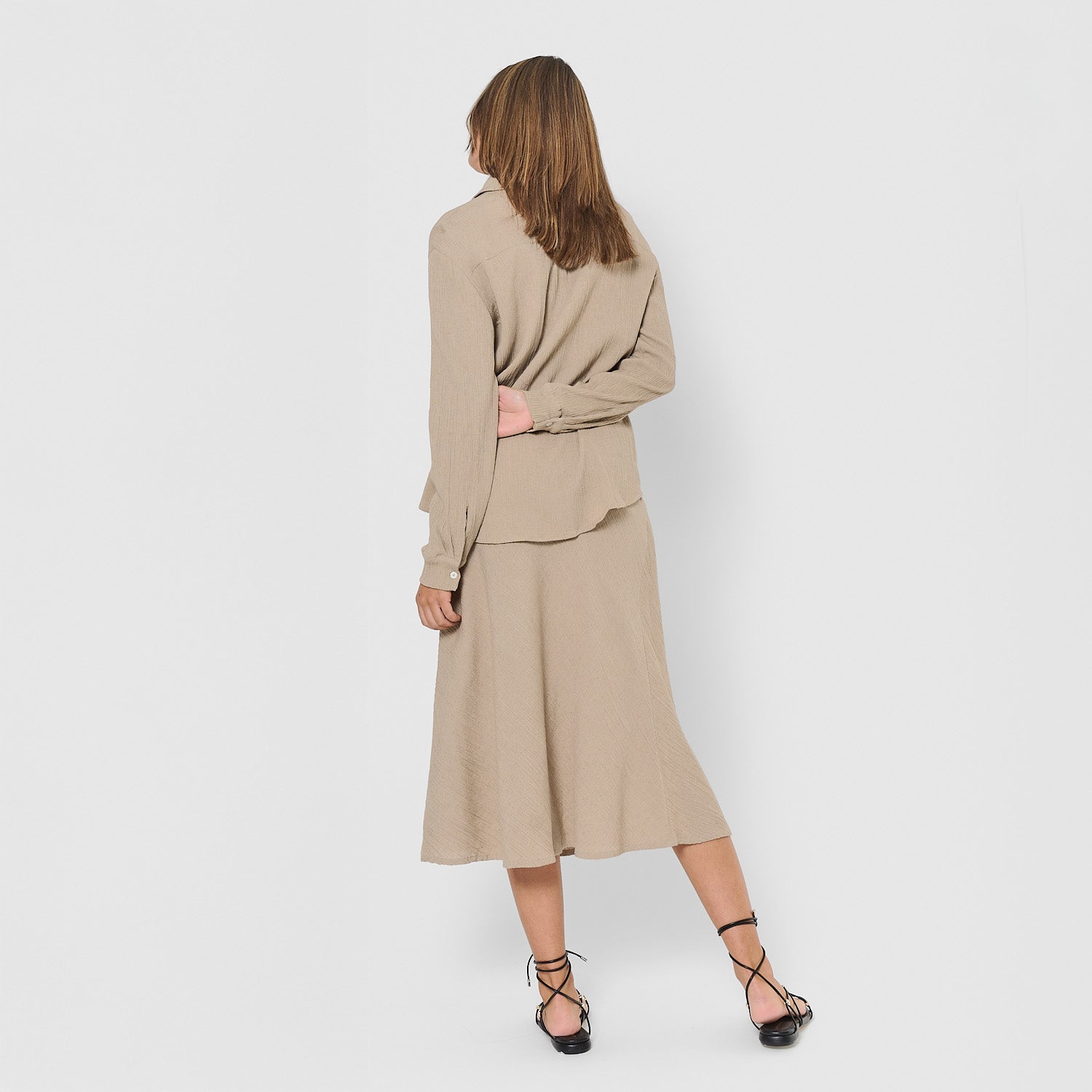 Falda midi evasé de algodón flex cuerda