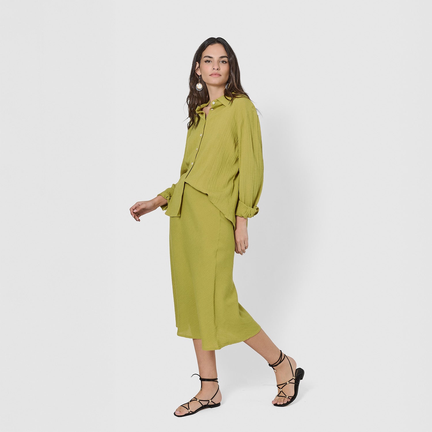 Falda midi evasé de algodón flex lima