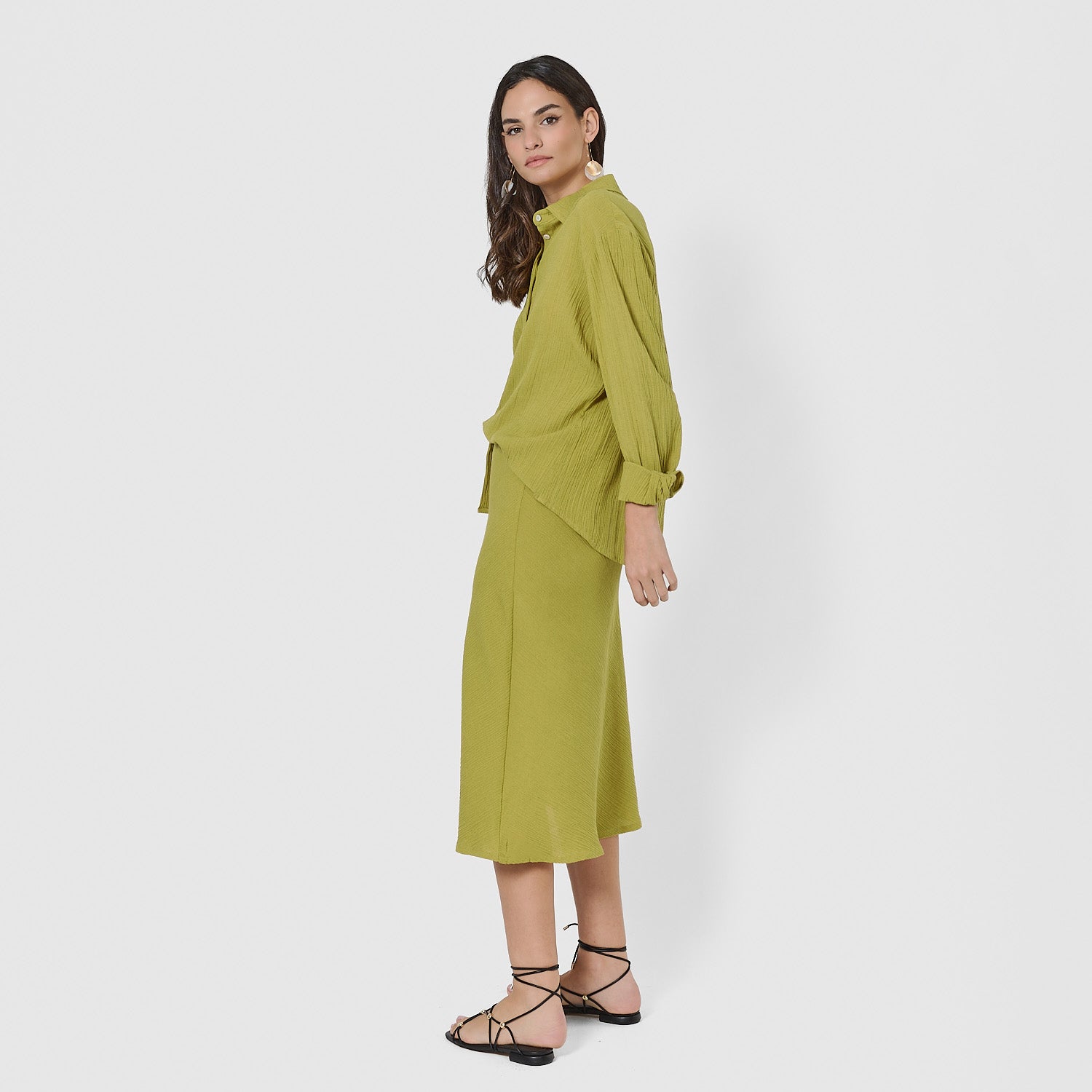 Falda midi evasé de algodón flex lima