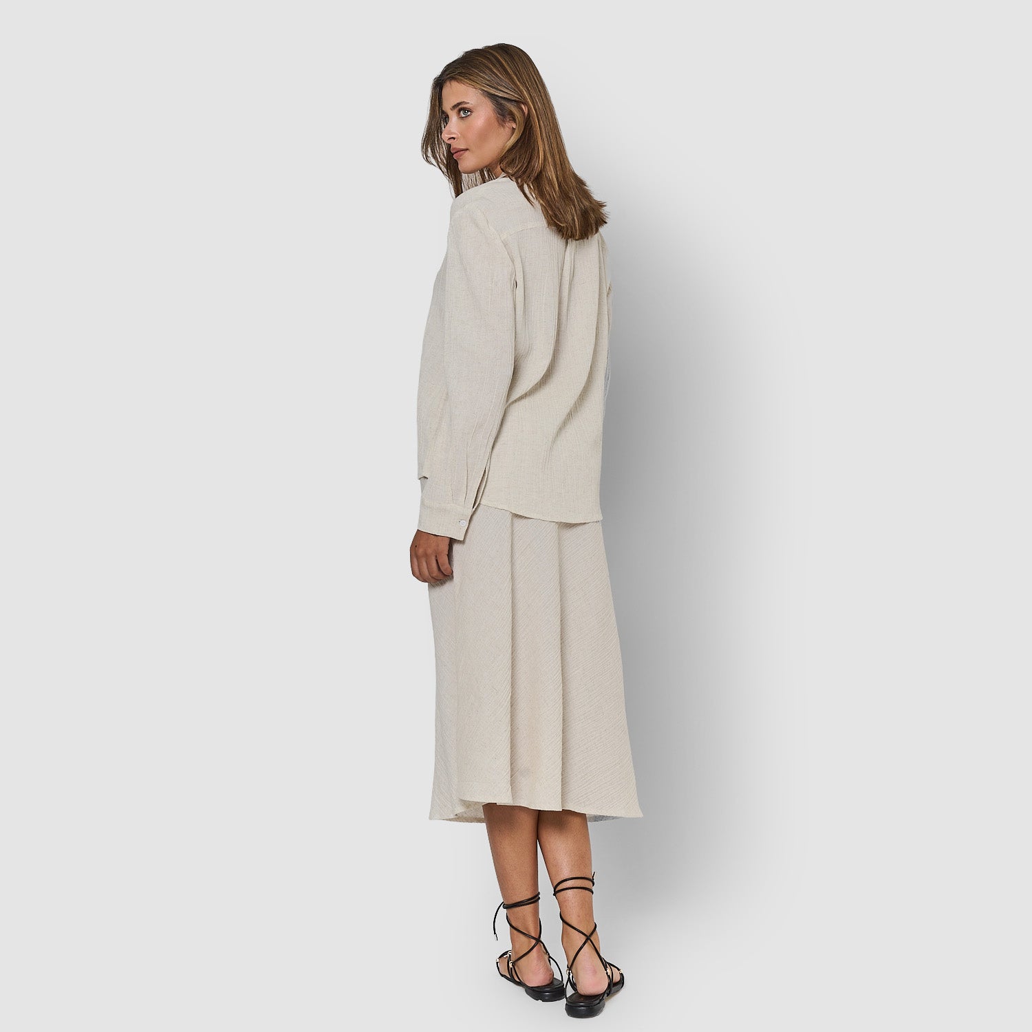 Falda midi evasé de algodón flex natural