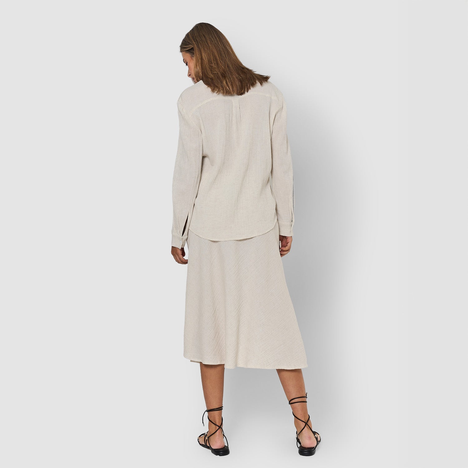 Falda midi evasé de algodón flex natural