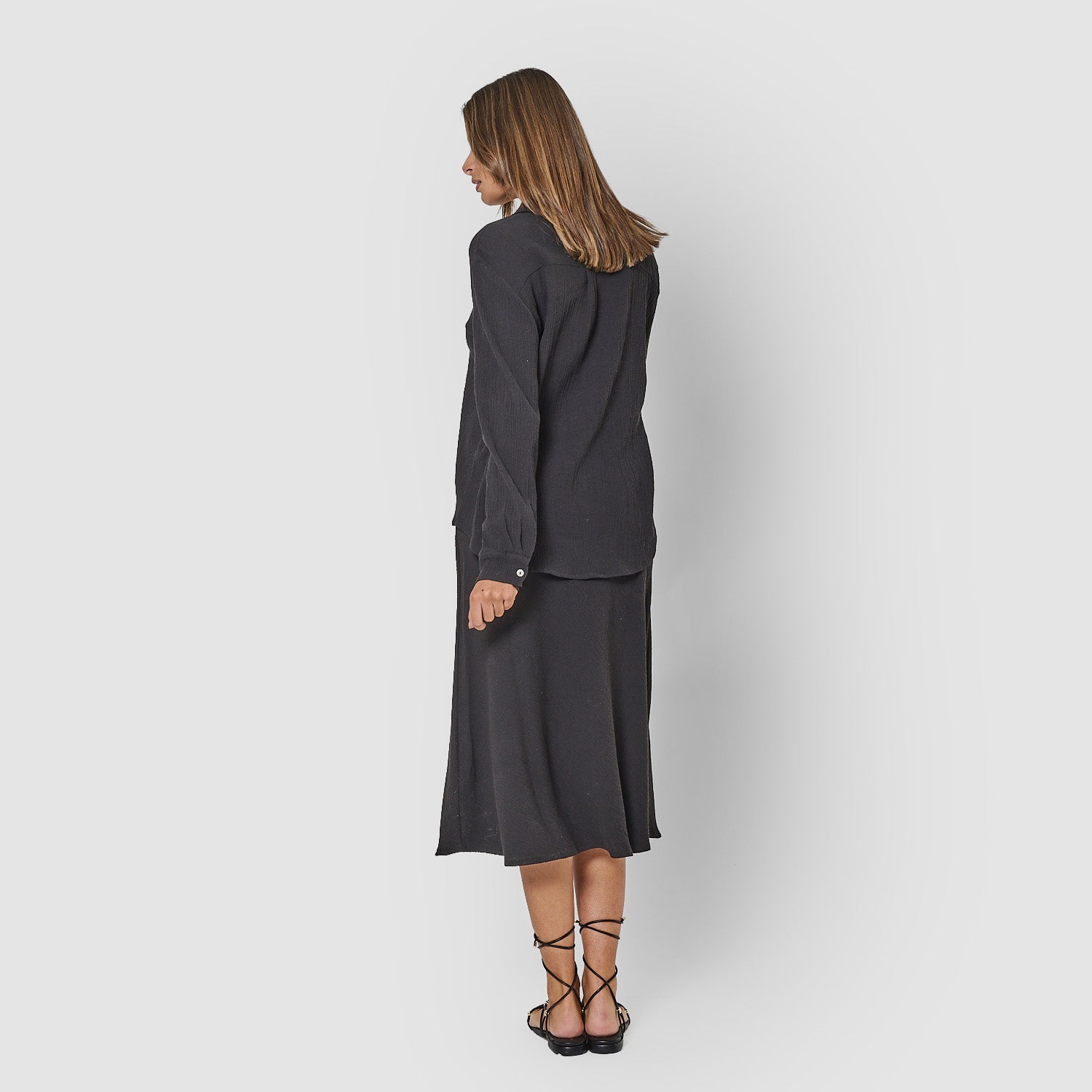 Falda midi evasé de algodón flex negro