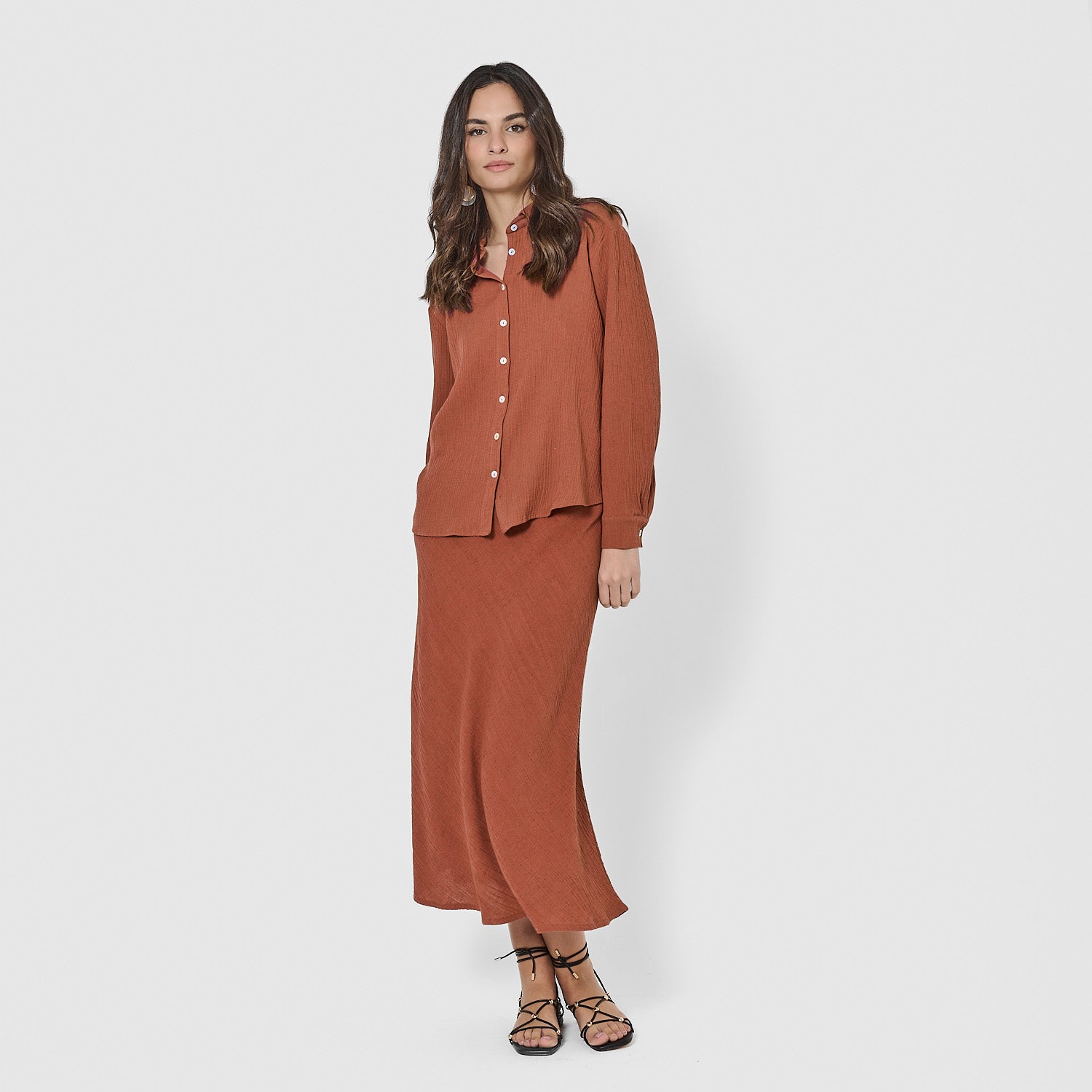 Falda midi evasé de algodón flex rosette